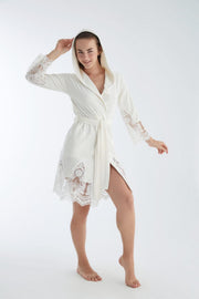 Жіночий халат Nusa 0465 велюровий з капюшоном - L/XL (48-50), Кремовий