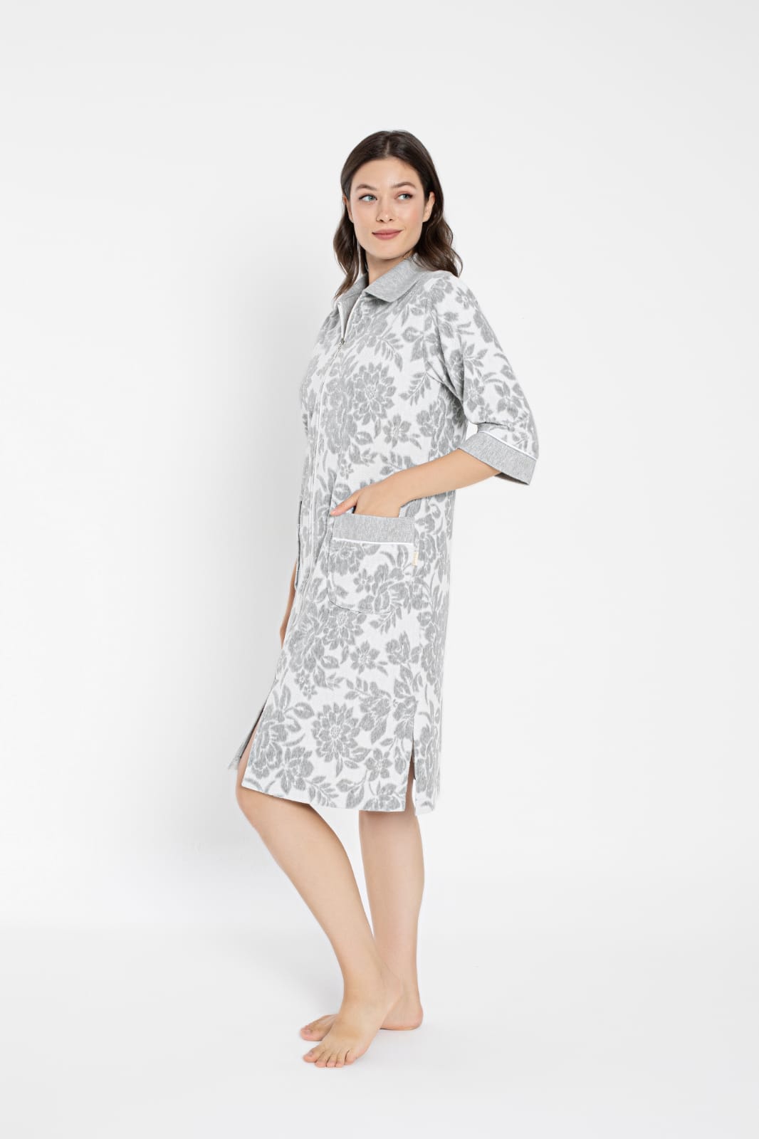 Жіночий халат Nusa 0505 на блискавці - 3 XL (54), Сірий