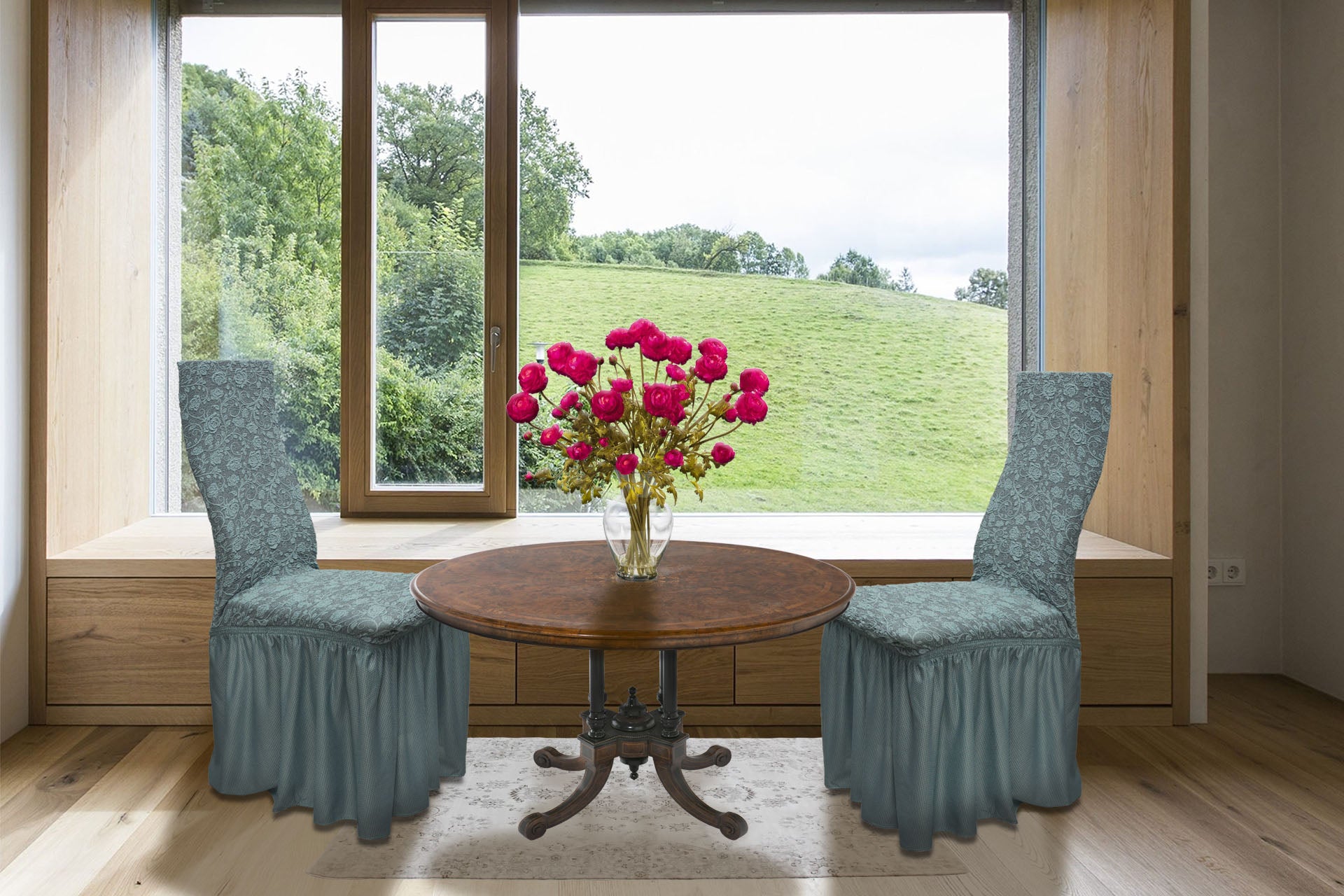 Жакардові чохли на стільці Kayra Roza з спідницею - М'ятний