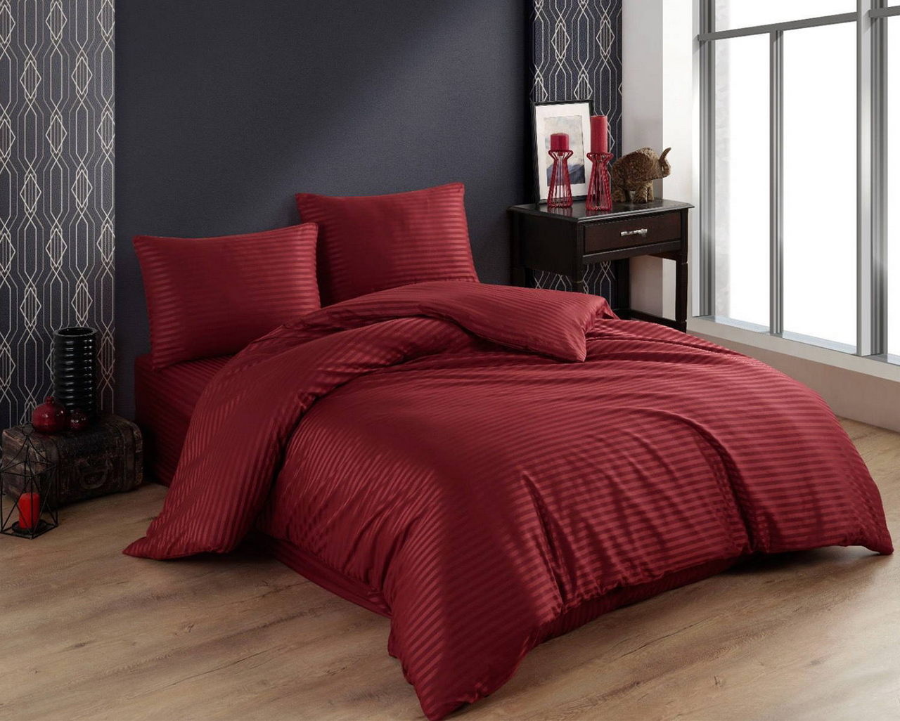 Постільна білизна Venica Mascuse Satin 200х220 см, простирадло 180х200+30 см Bordo