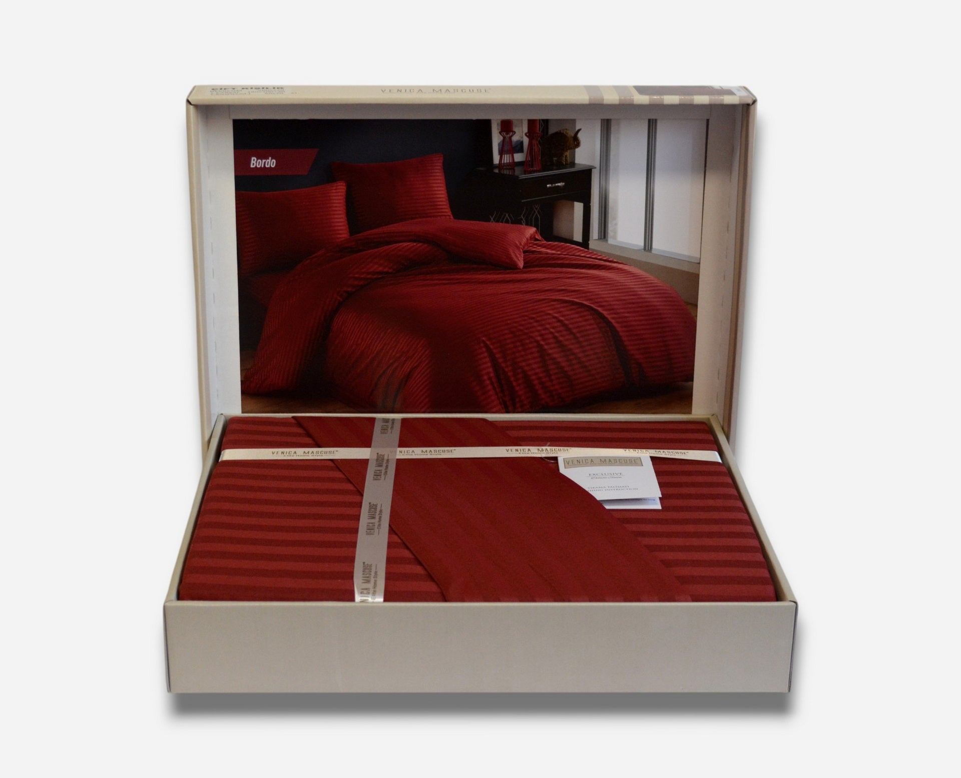 Постільна білизна Venica Mascuse Satin 200х220 см, простирадло 180х200+30 см Bordo