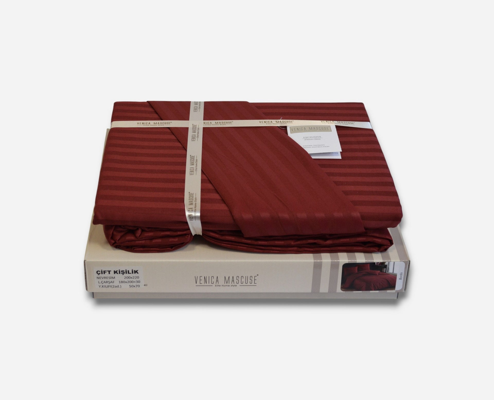 Постільна білизна Venica Mascuse Satin 200х220 см, простирадло 180х200+30 см Bordo