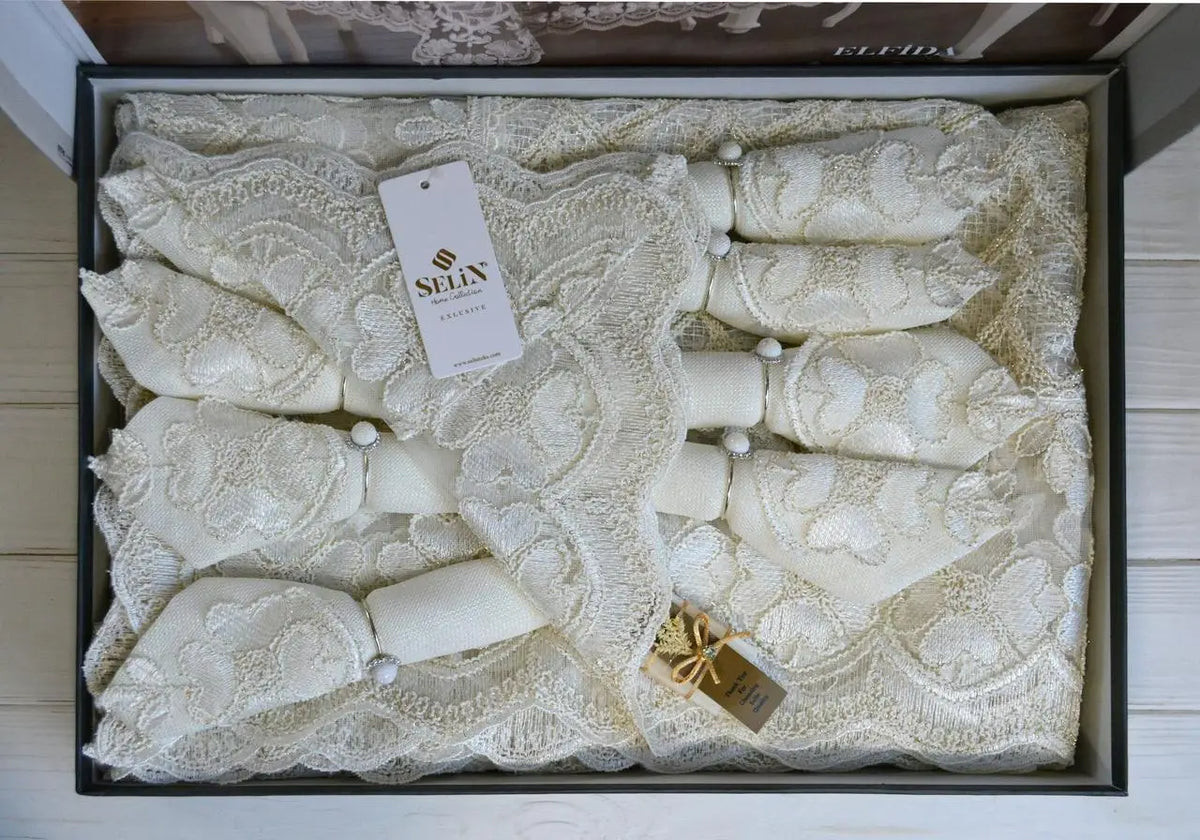 Cкатертина Selin Elfida Set 160×350+12 серветок кремова