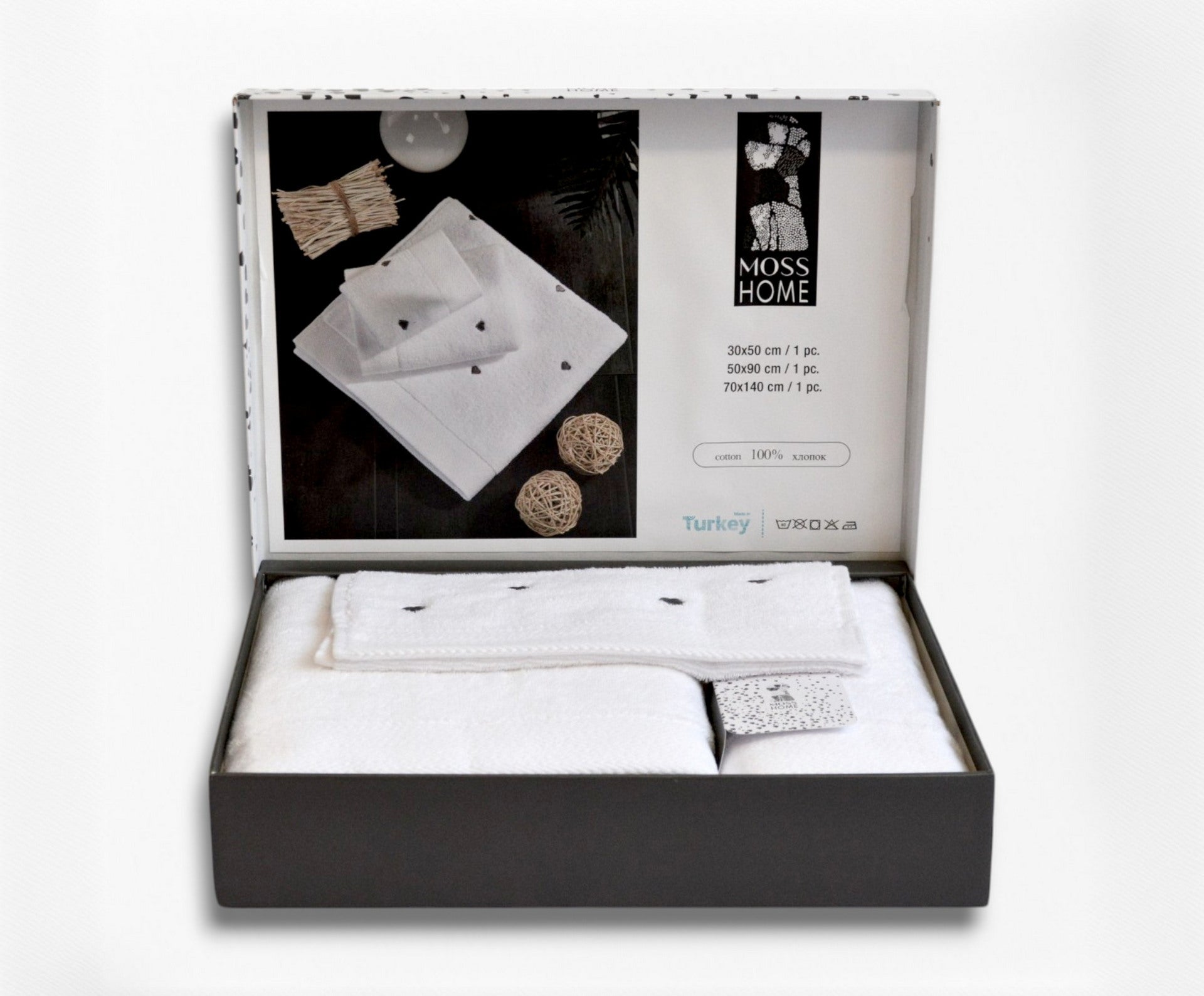 Подарунковий набір рушників Moss, 3 шт. з вишивкою Kalpli Gri