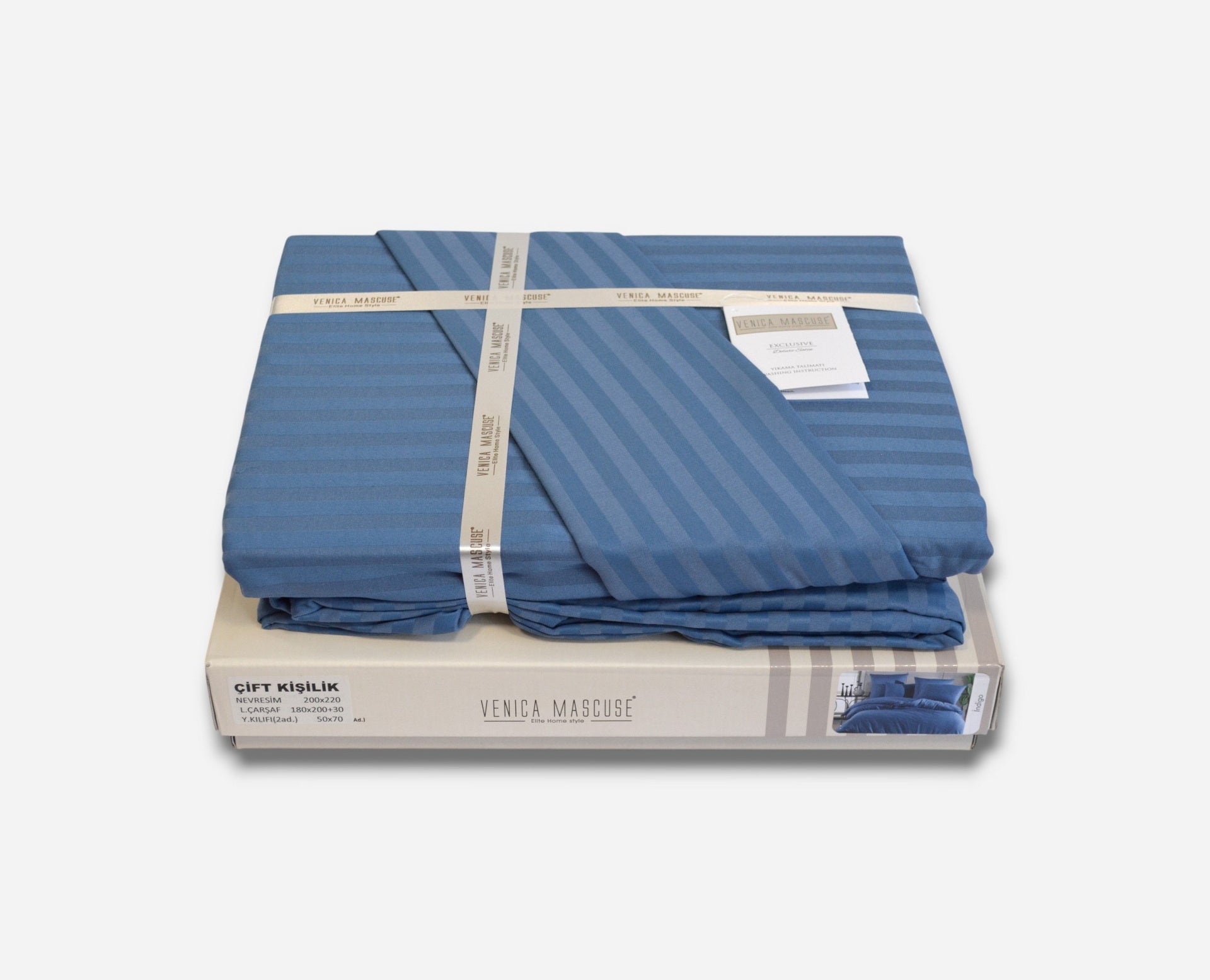 Постільна білизна Venica Mascuse Satin 200х220 см, простирадло 180х200+30 см Indigo