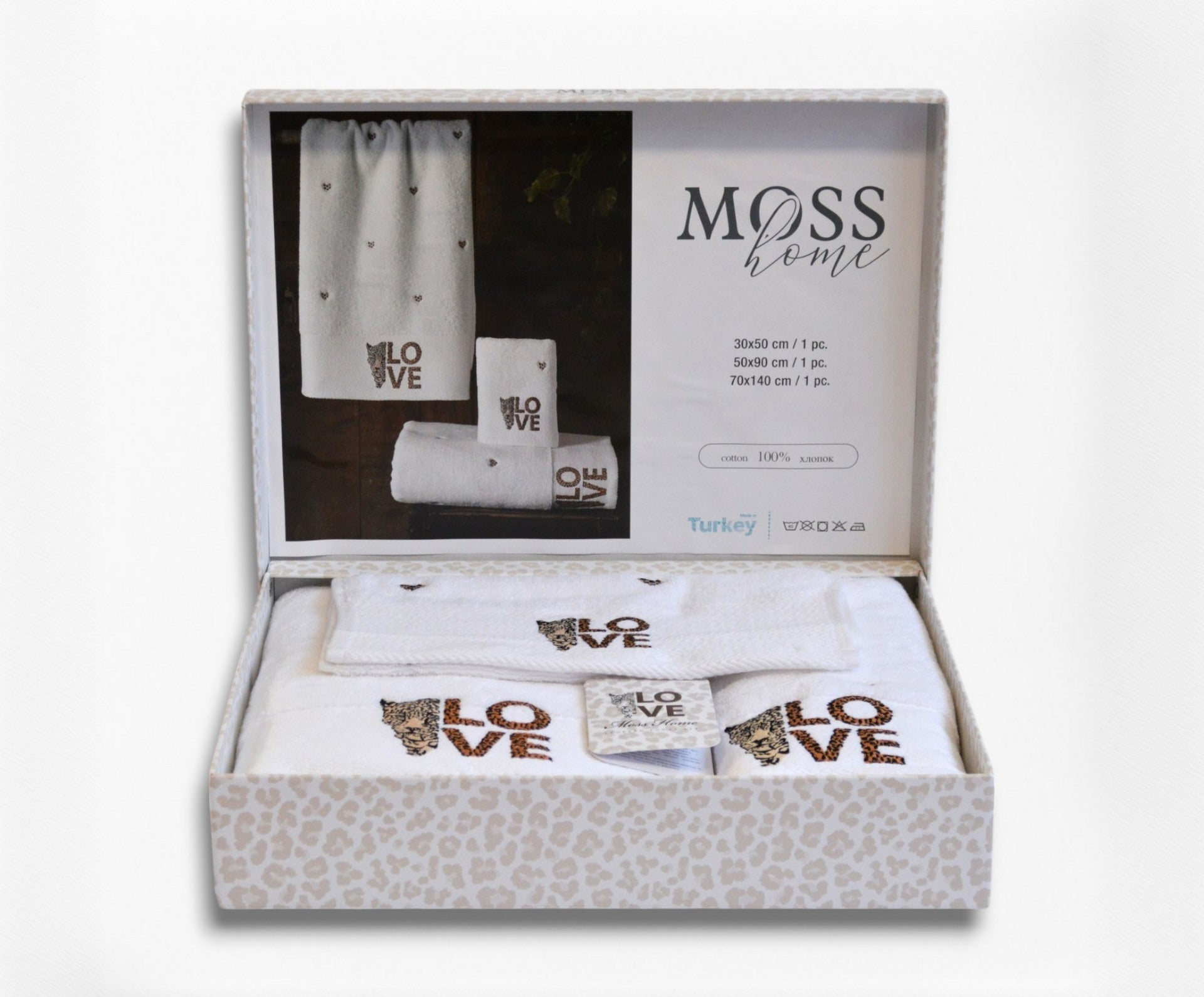Подарунковий набір рушників Moss, 3 шт. з вишивкою Leopar