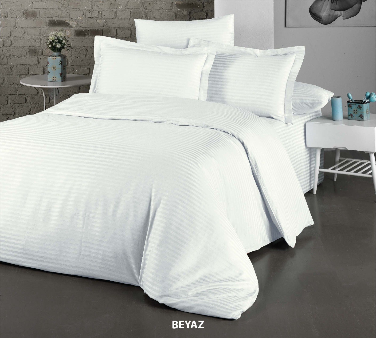 Постільна білизна Cotton Shine Stripe Satin 160х220 Beyaz