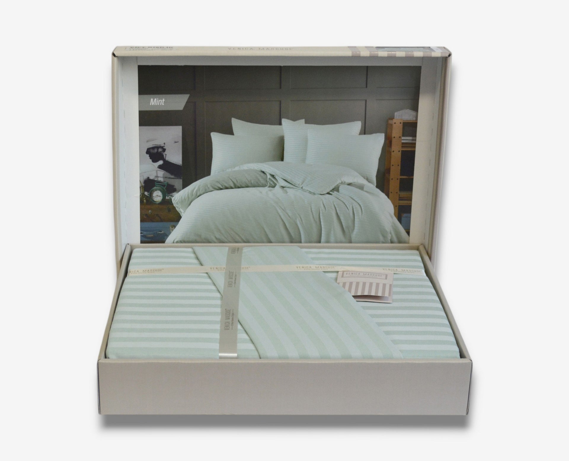 Постільна білизна Venica Mascuse Satin 200х220 см, простирадло 180х200+30 см Mint