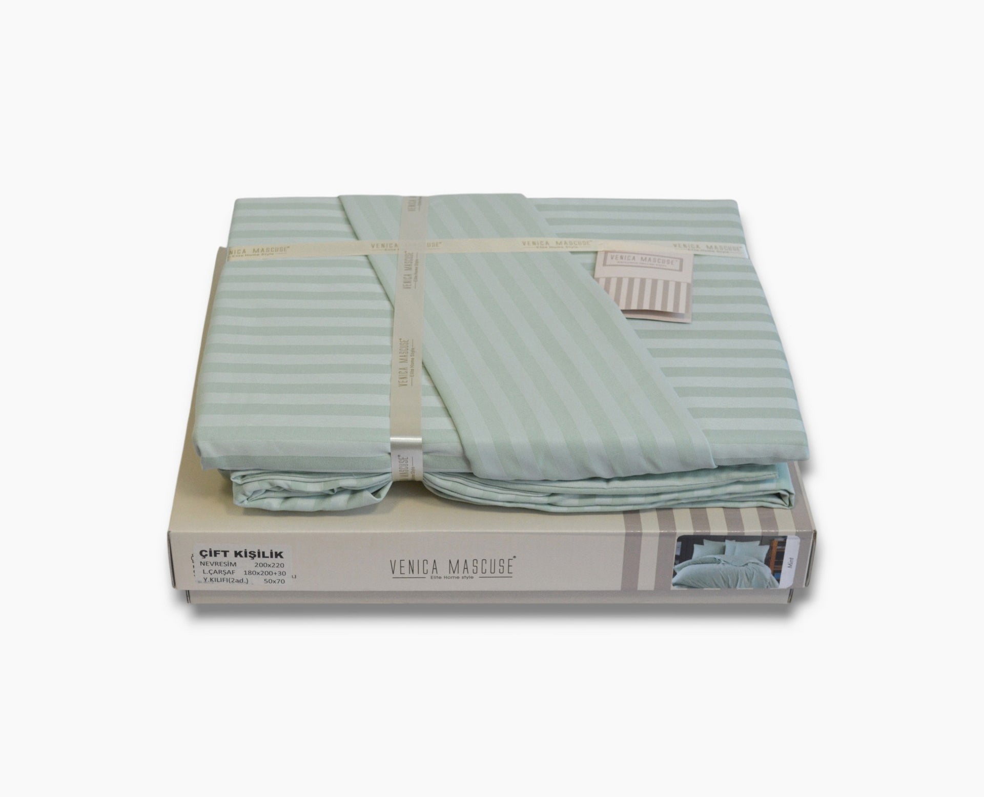 Постільна білизна Venica Mascuse Satin 200х220 см, простирадло 180х200+30 см Mint