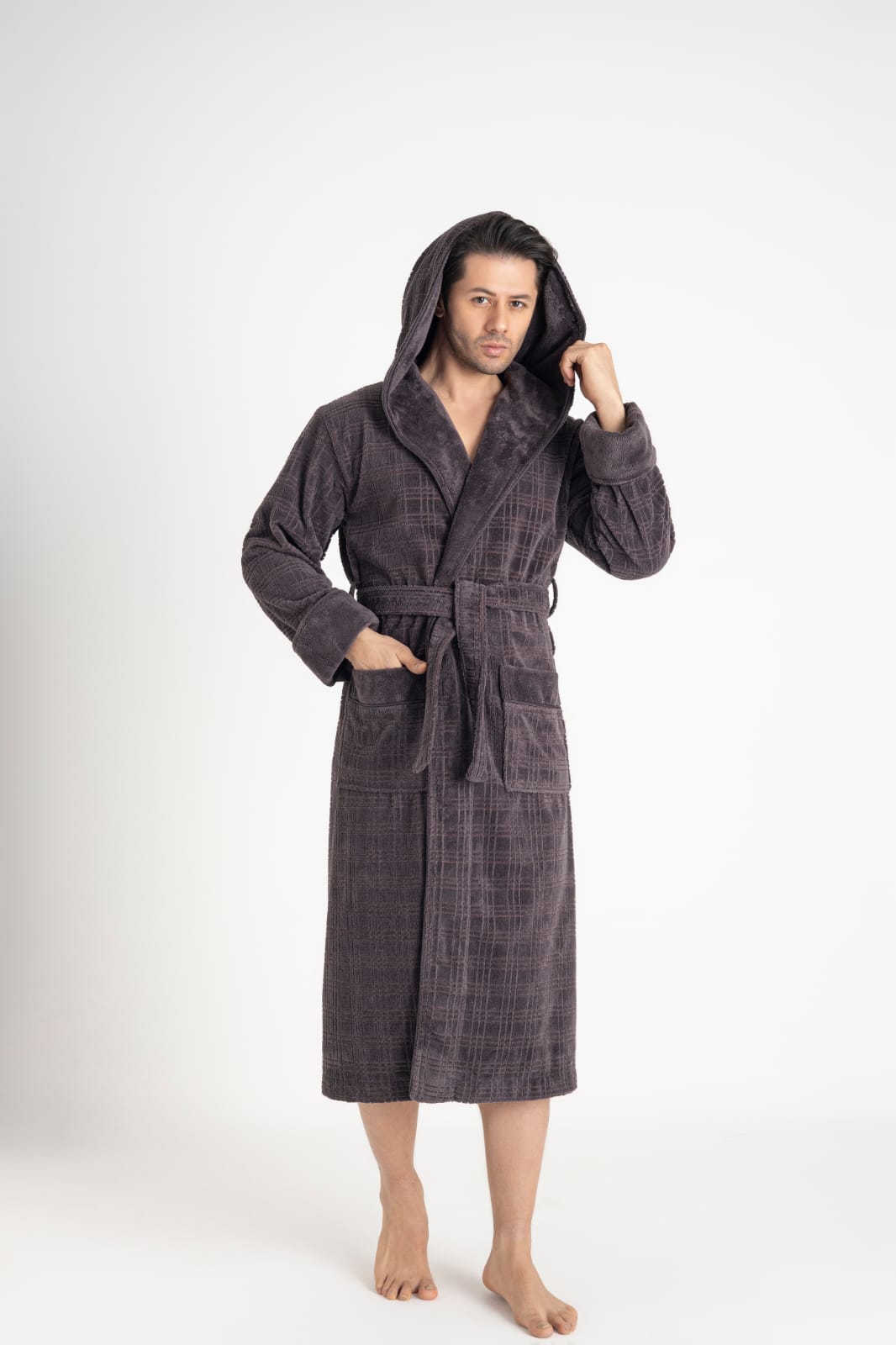 Чоловічий халат Nusa 1490 велюровий з капюшоном, Kaya