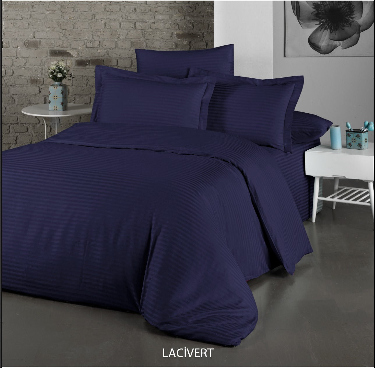Постільна білизна Cotton Shine Stripe Satin 160х220 Lacivert