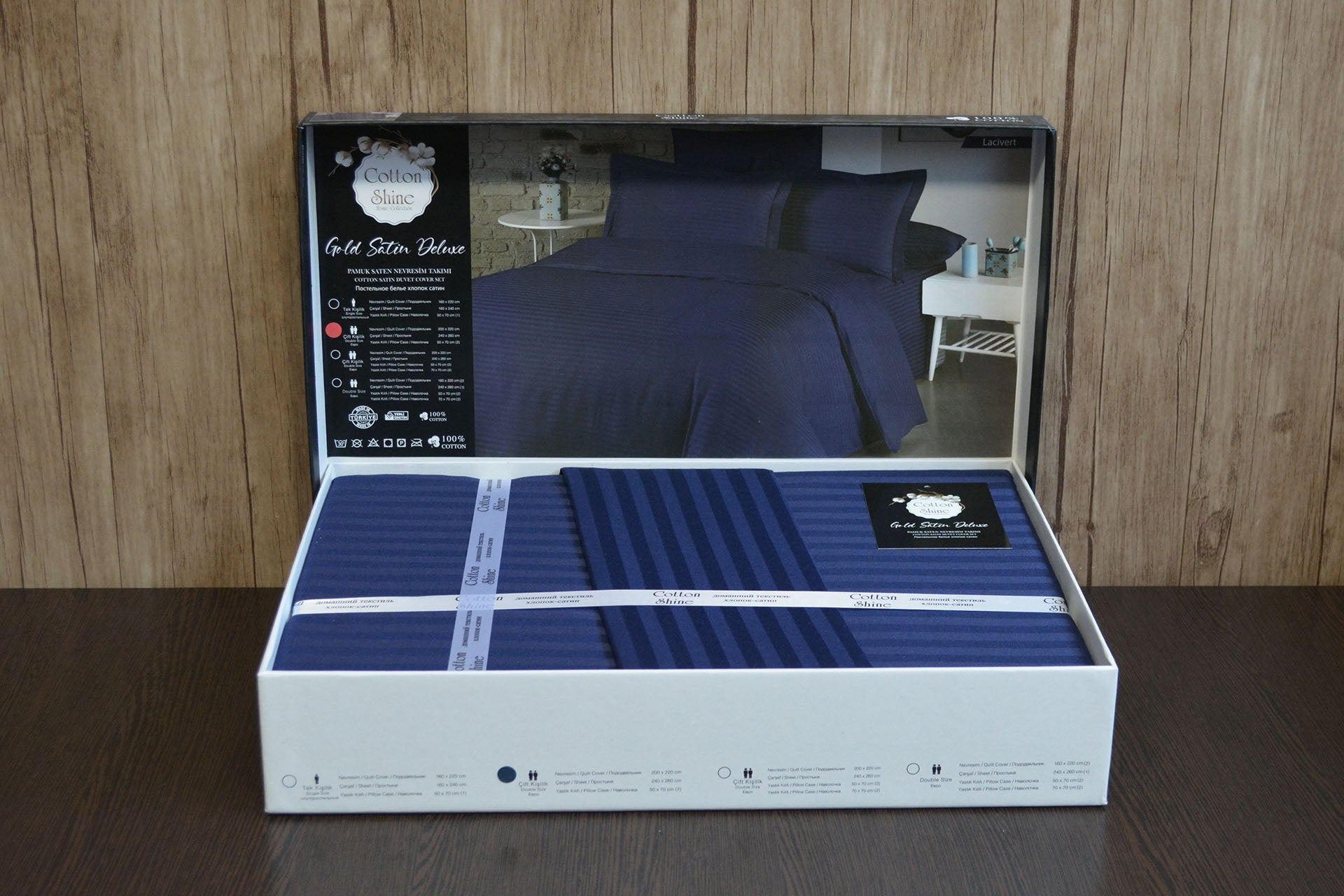 Постільна білизна Cotton Shine Stripe Satin 160х220 Lacivert