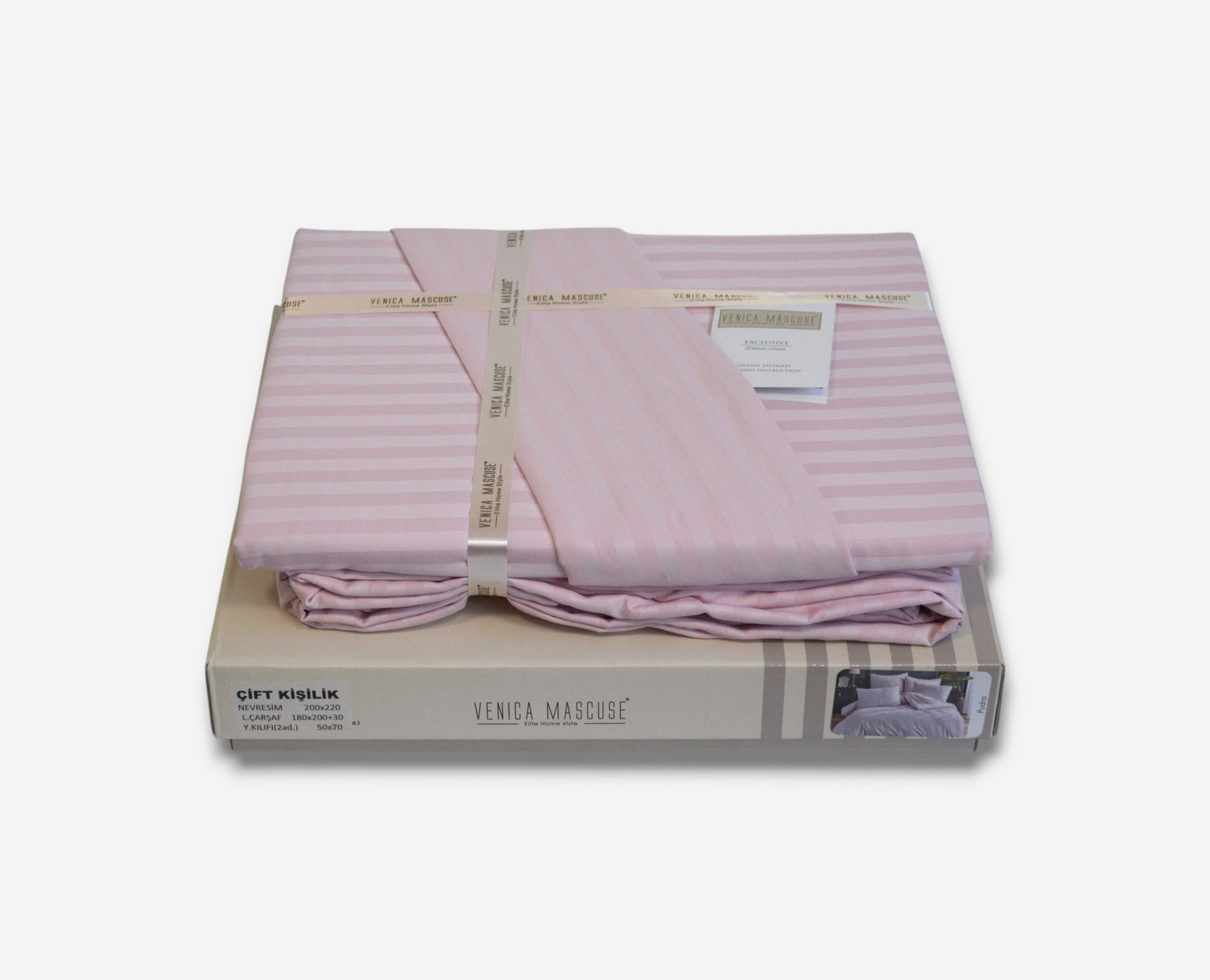Постільна білизна Venica Mascuse Satin 200х220 см, простирадло 180х200+30 см Pudra