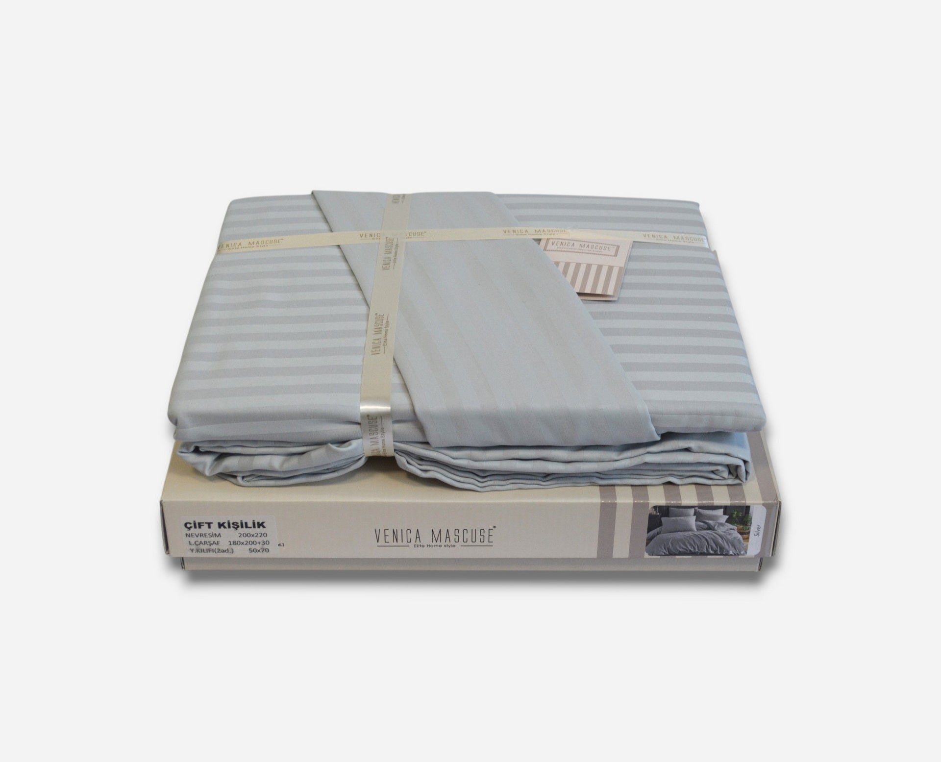 Постільна білизна Venica Mascuse Satin 200х220 см, простирадло 180х200+30 см Silver