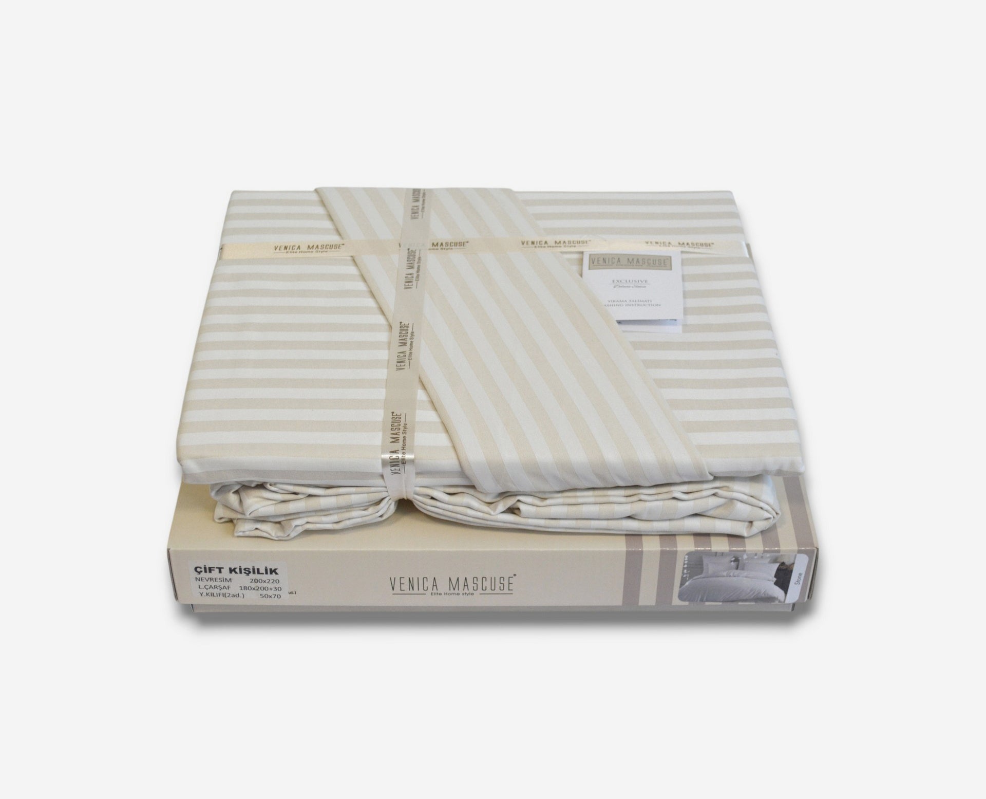 Постільна білизна Venica Mascuse Satin 200х220 см, простирадло 180х200+30 см Stone