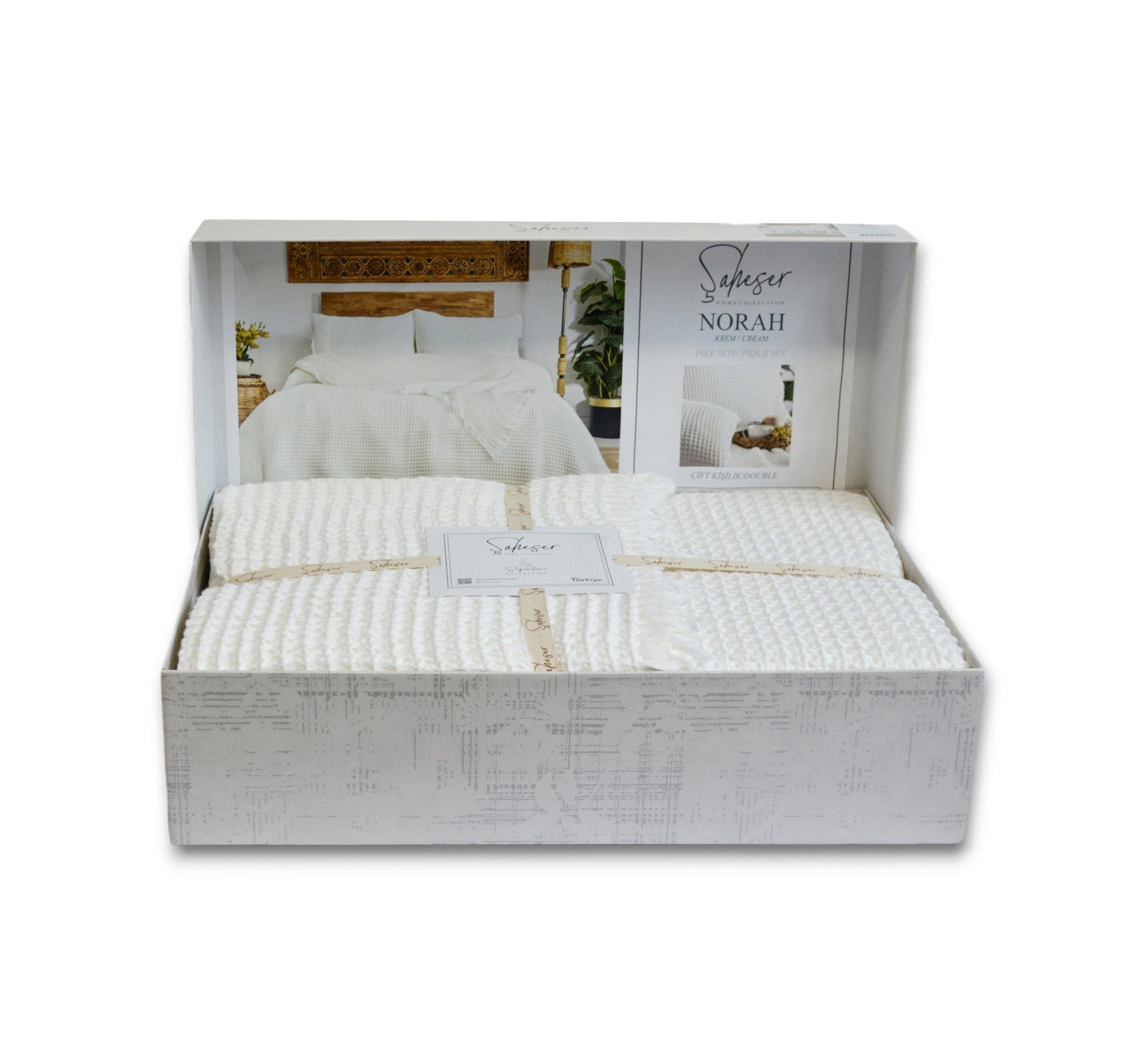 Вафельне покривало з наволочками Saheser Norah 240 х 260 см. Cream