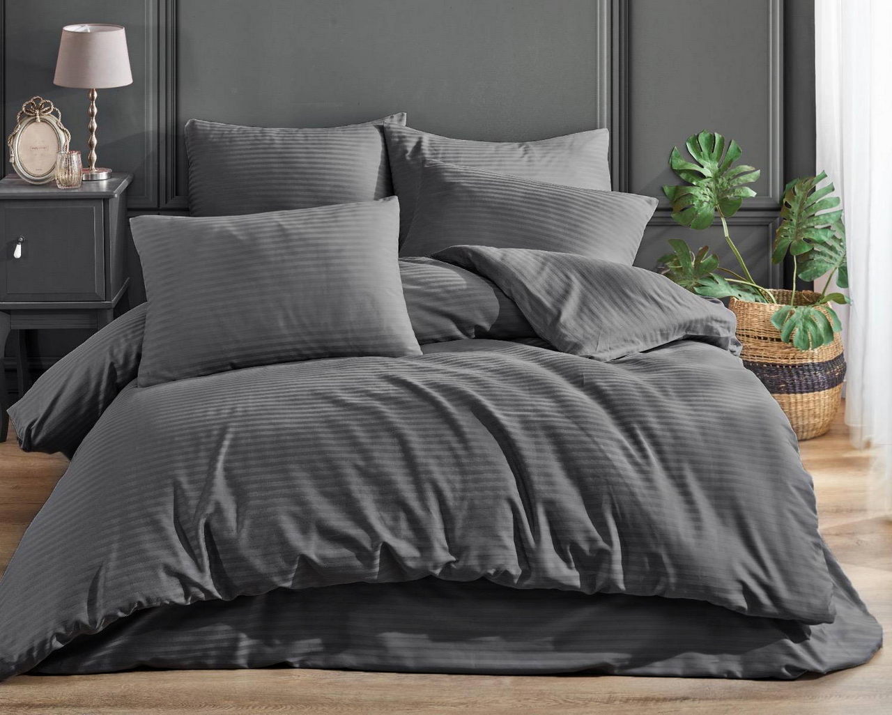 Постільна білизна Venica Mascuse Satin 200х220 см, простирадло 160х220+30 см Antrasit