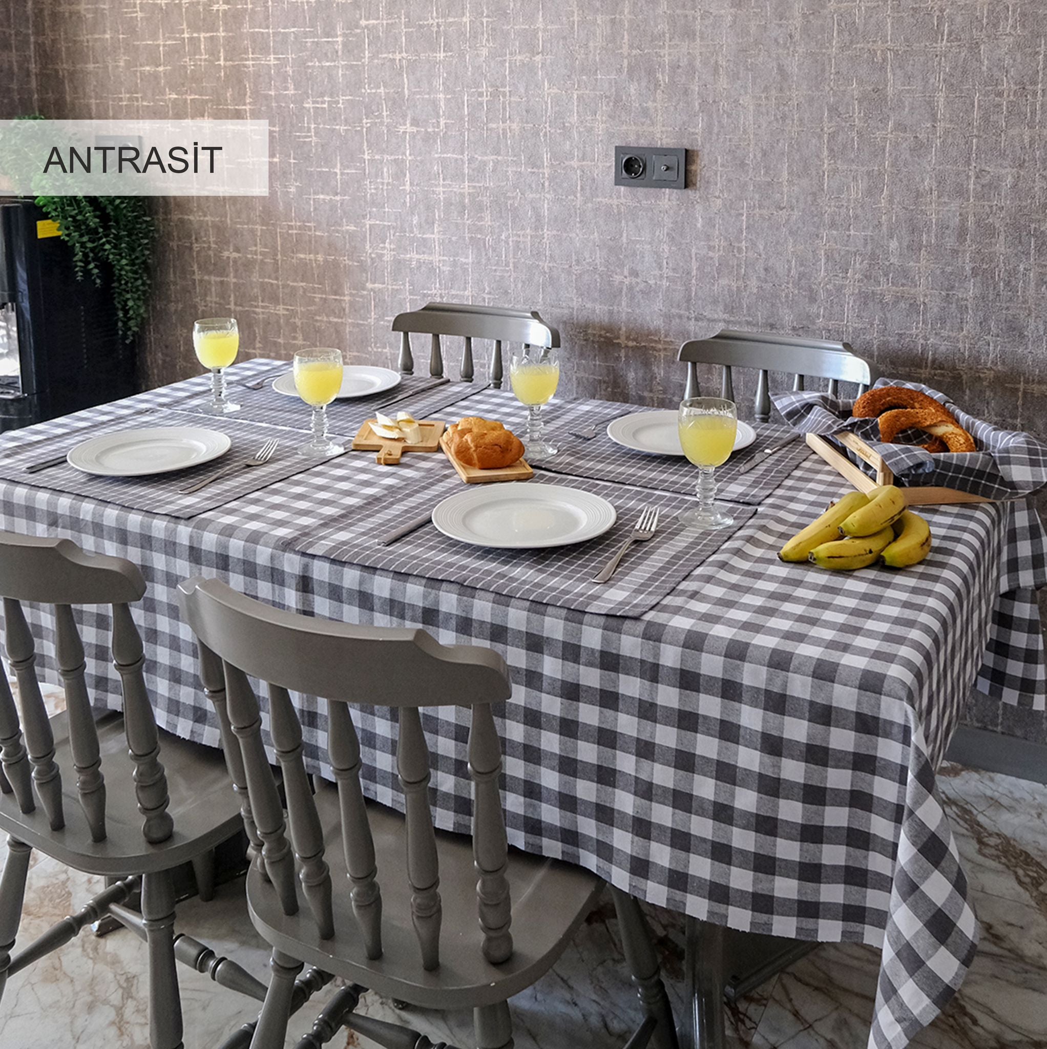 Скатертина з серветками Istanbul Piknik Set 140х180 см Happy Days Antrasit