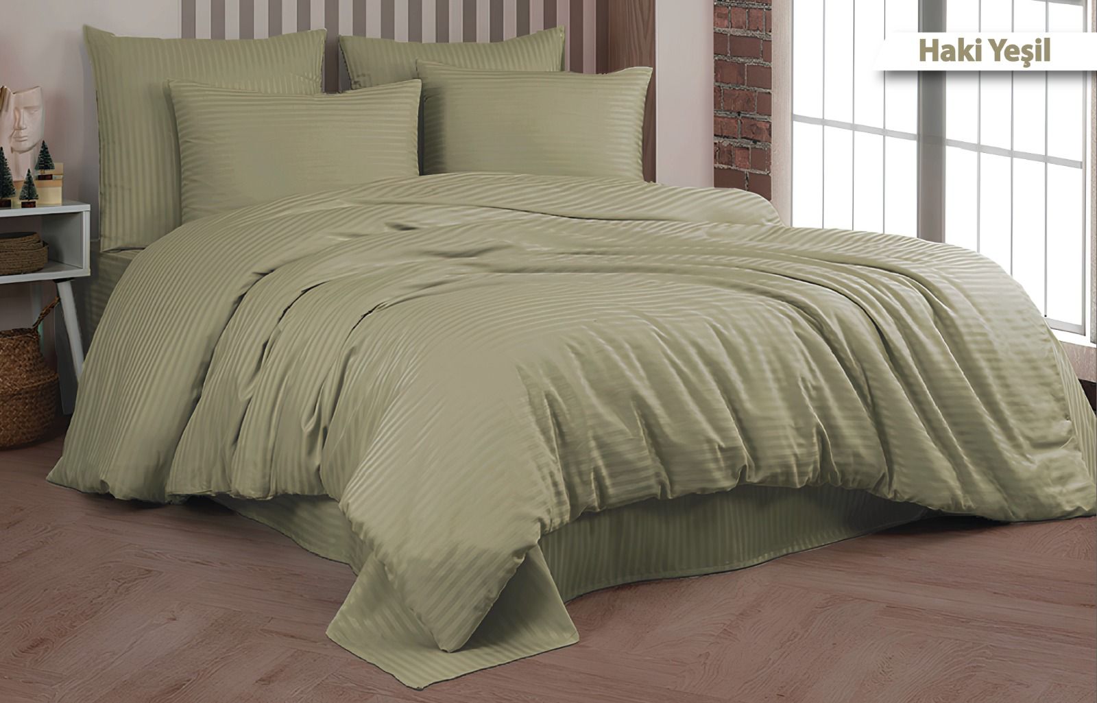 Постільна білизна Cotton Shine Stripe Satin 160х220 Haki Yesili