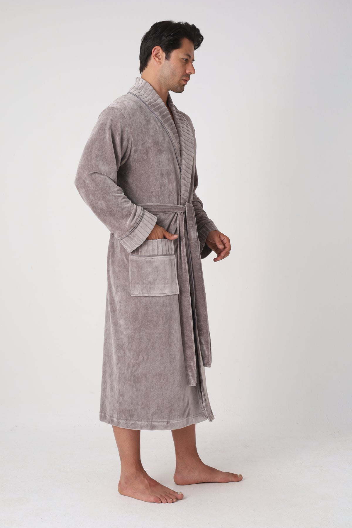 Чоловічий халат Nusa 26690 велюровий, Taupe