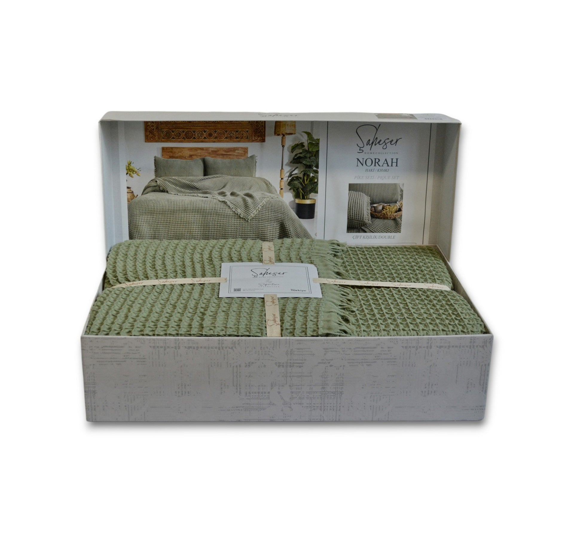 Вафельне покривало з наволочками Saheser Norah 240 х 260 см. Khaki