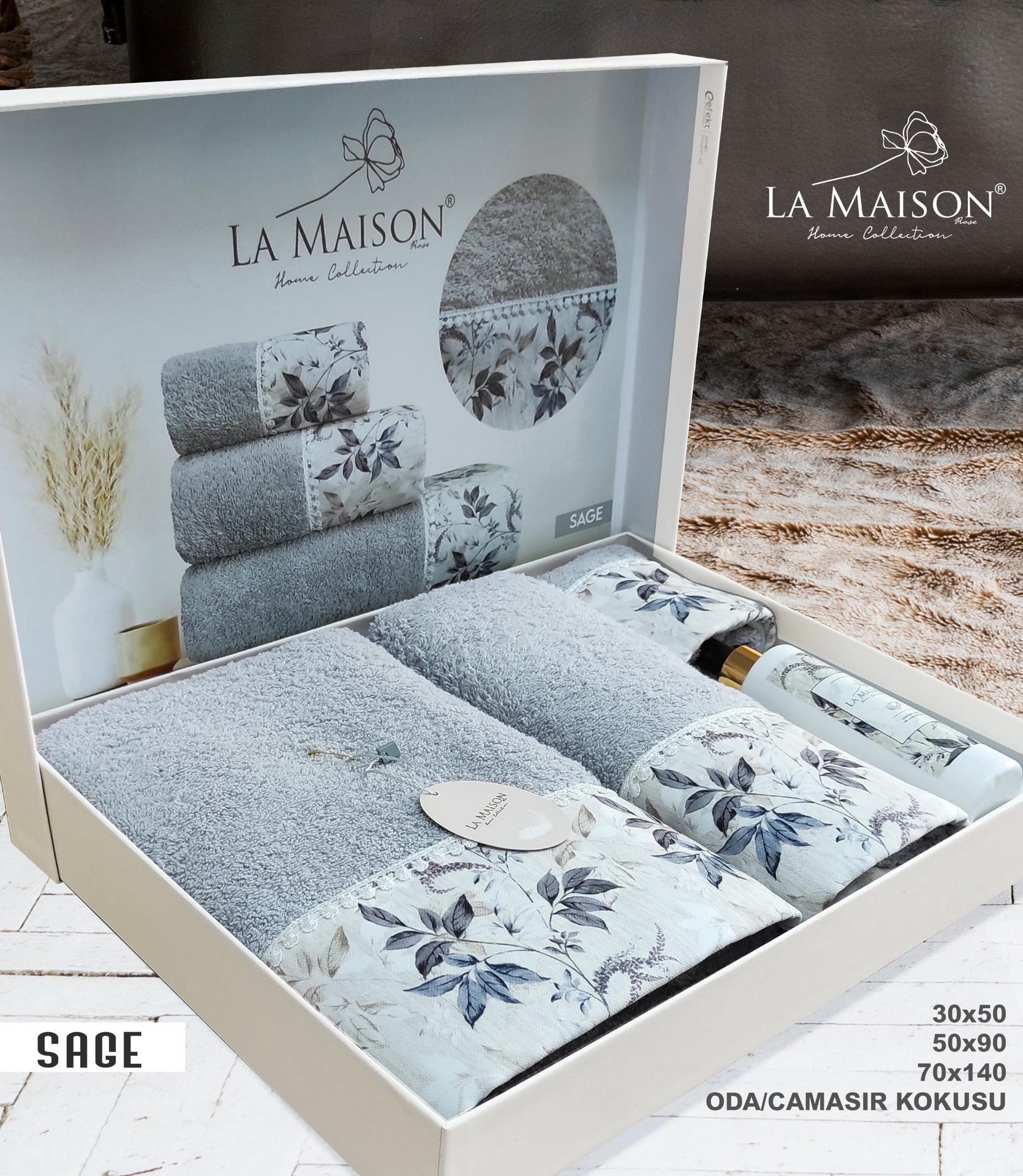 Подарунковий набір рушників La Maison, 3 шт. з ароматом Sage Gri