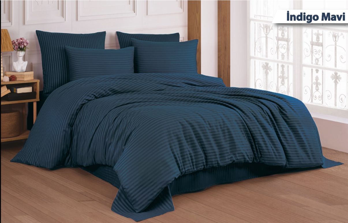 Постільна білизна Cotton Shine Stripe Satin 160х220 Indigo Mavi