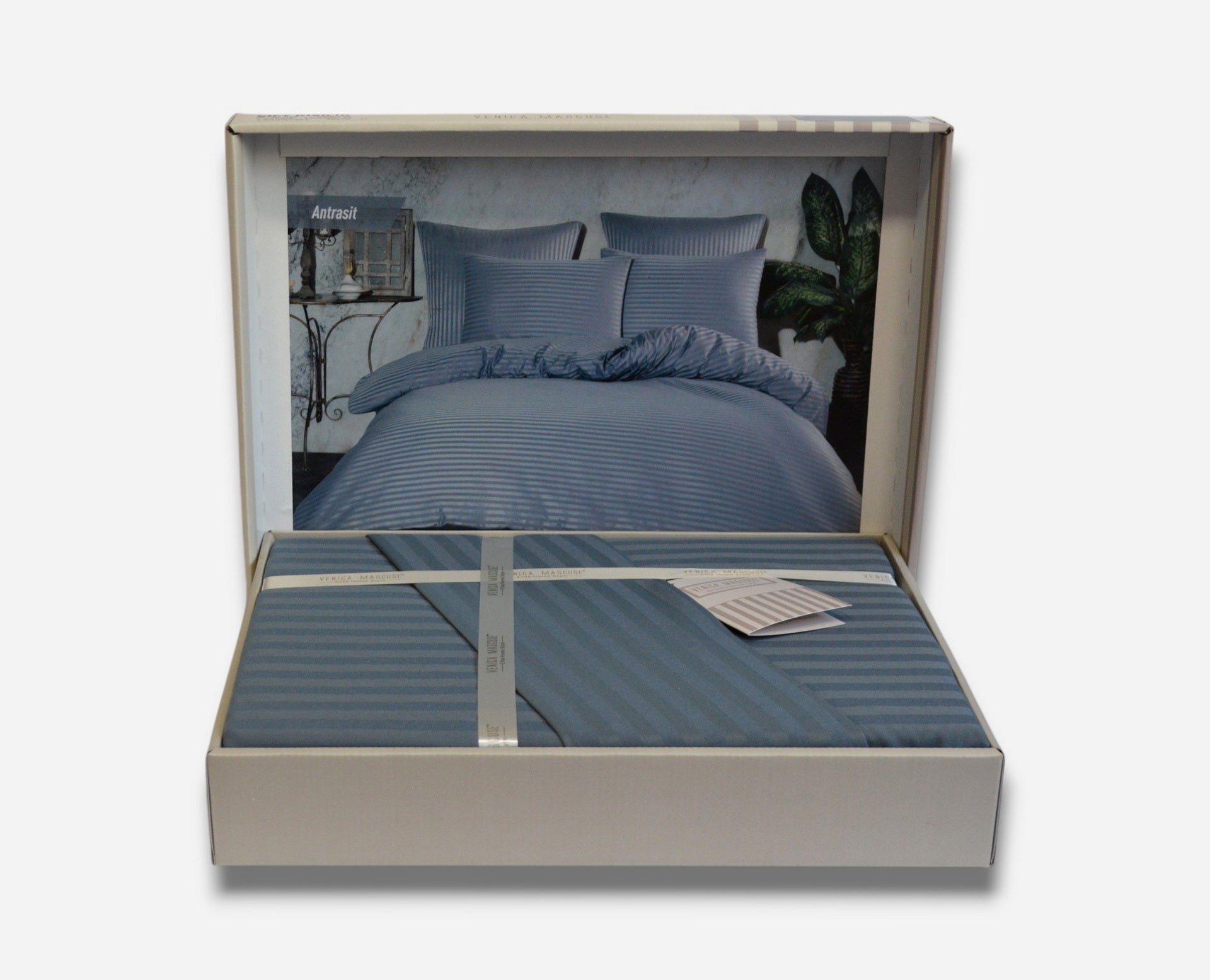 Постільна білизна Venica Mascuse Satin 200х220 см, простирадло 160х220+30 см Antrasit