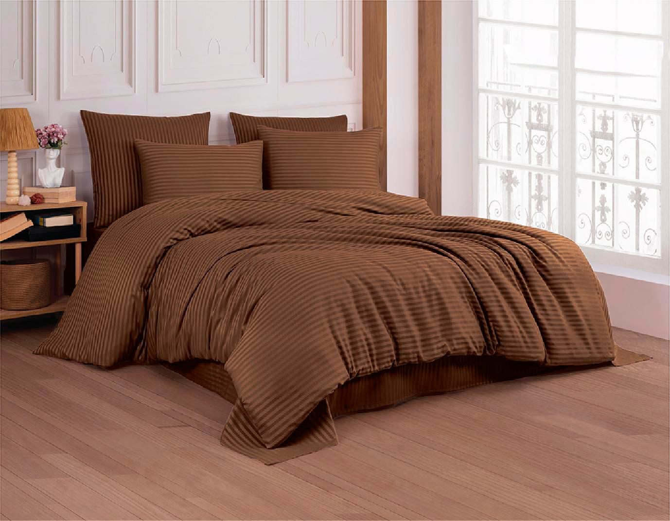 Постільна білизна Cotton Shine Stripe Satin 200х220 Kahve