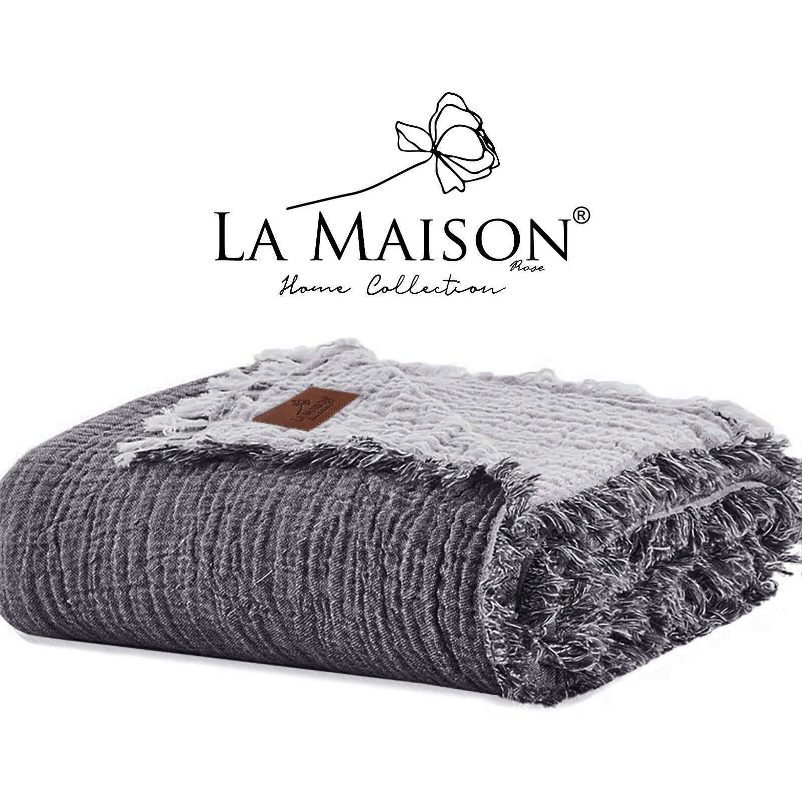Муслінове покривало La Maison 230×240 Selin Antrasit – Ekru