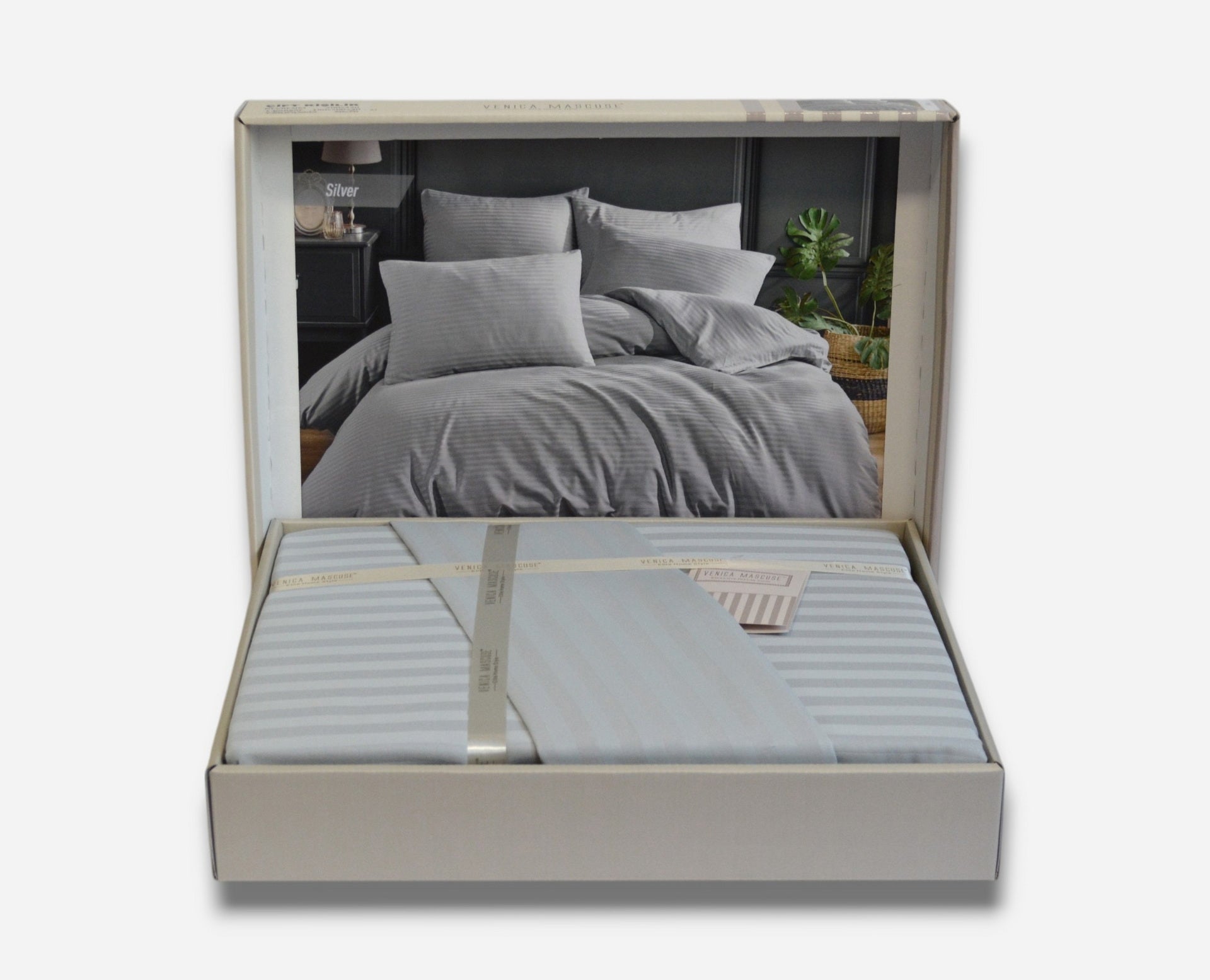 Постільна білизна Venica Mascuse Satin 200х220 см, простирадло 160х220+30 см Silver