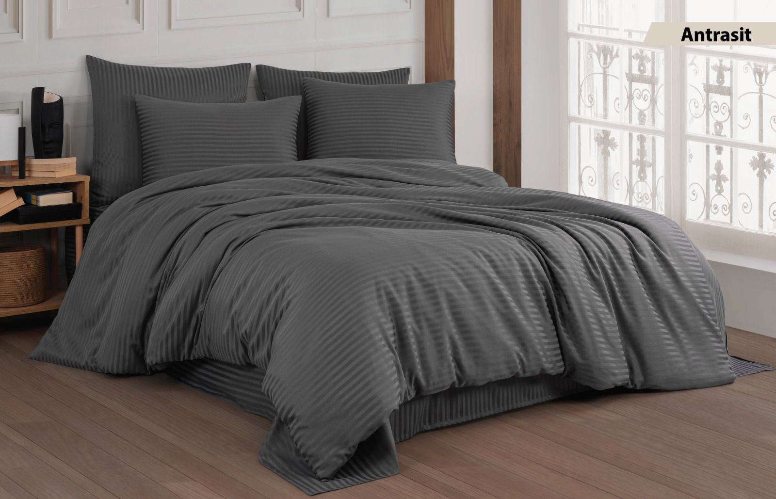 Постільна білизна Cotton Shine Stripe Satin 160х220 Antrasit