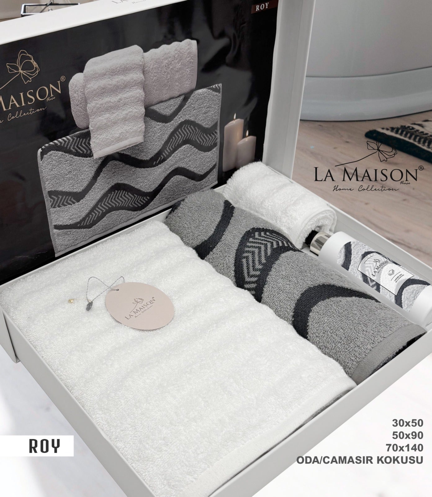 Подарунковий набір рушників La Maison, 3 шт. з ароматом Roy Gri