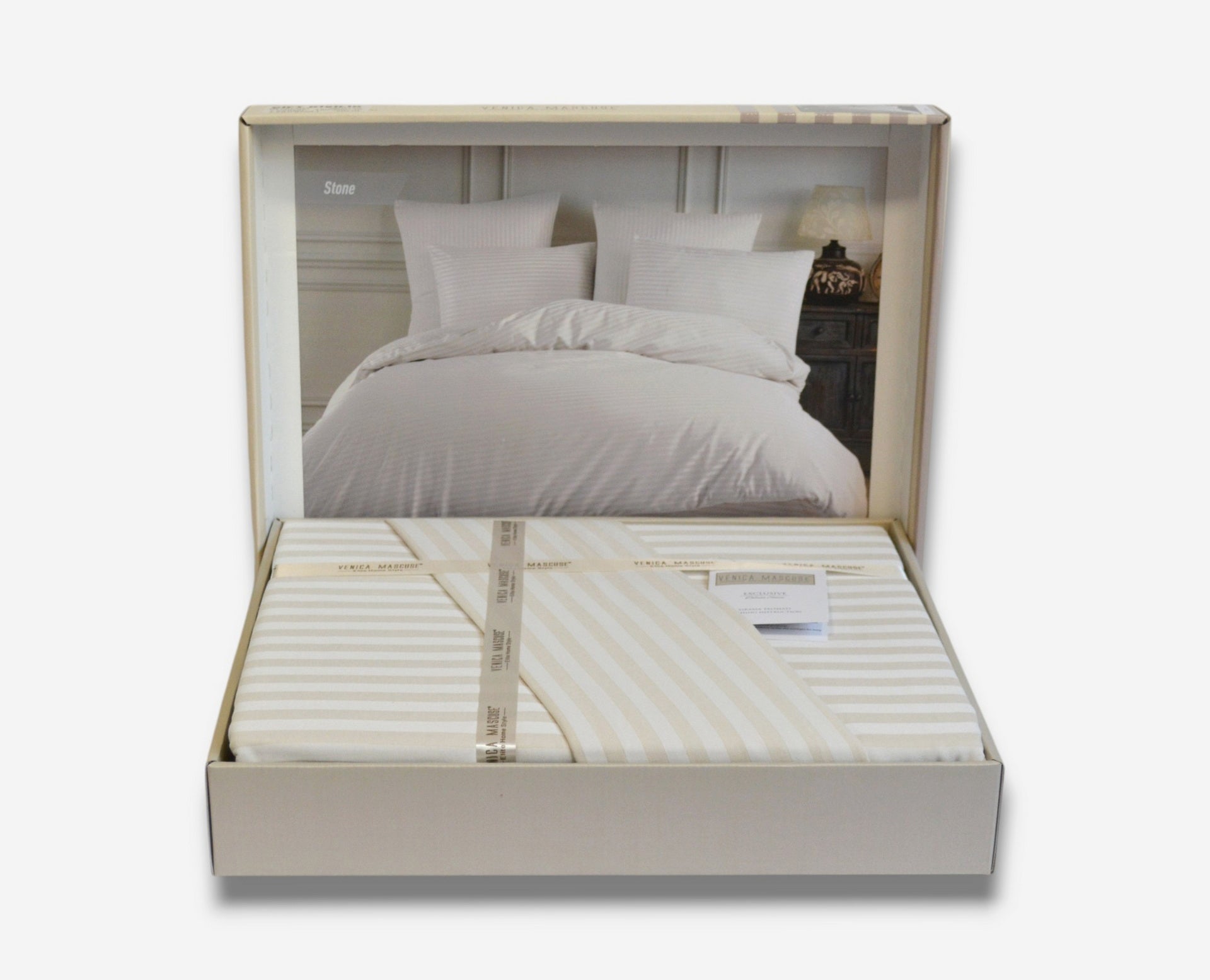 Постільна білизна Venica Mascuse Satin 200х220 см, простирадло 160х220+30 см Stone
