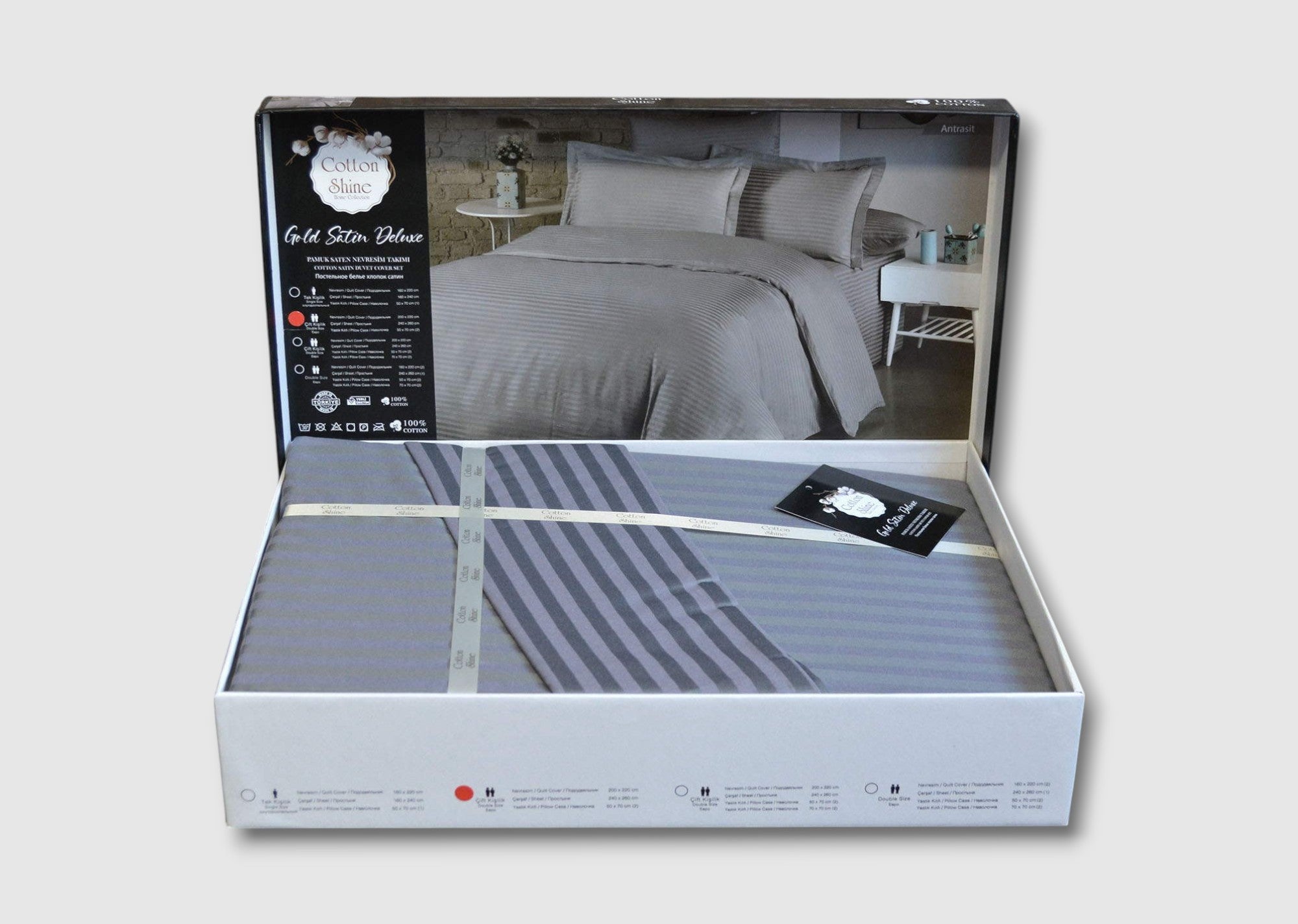 Постільна білизна Cotton Shine Stripe Satin 160х220 Antrasit