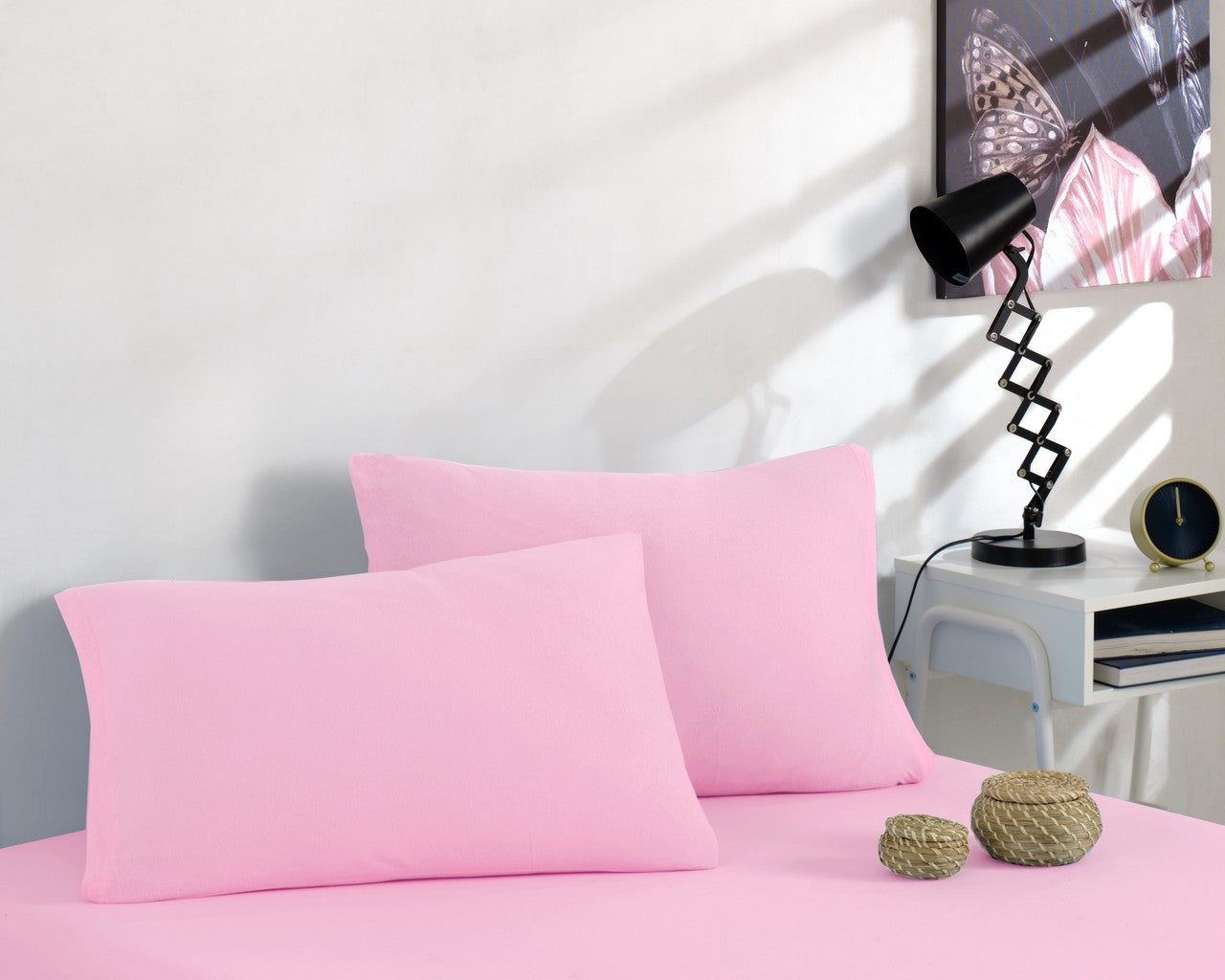 Простирадло Kayra 160 x 200 см трикотажне на гумці з наволочками - Рожевий