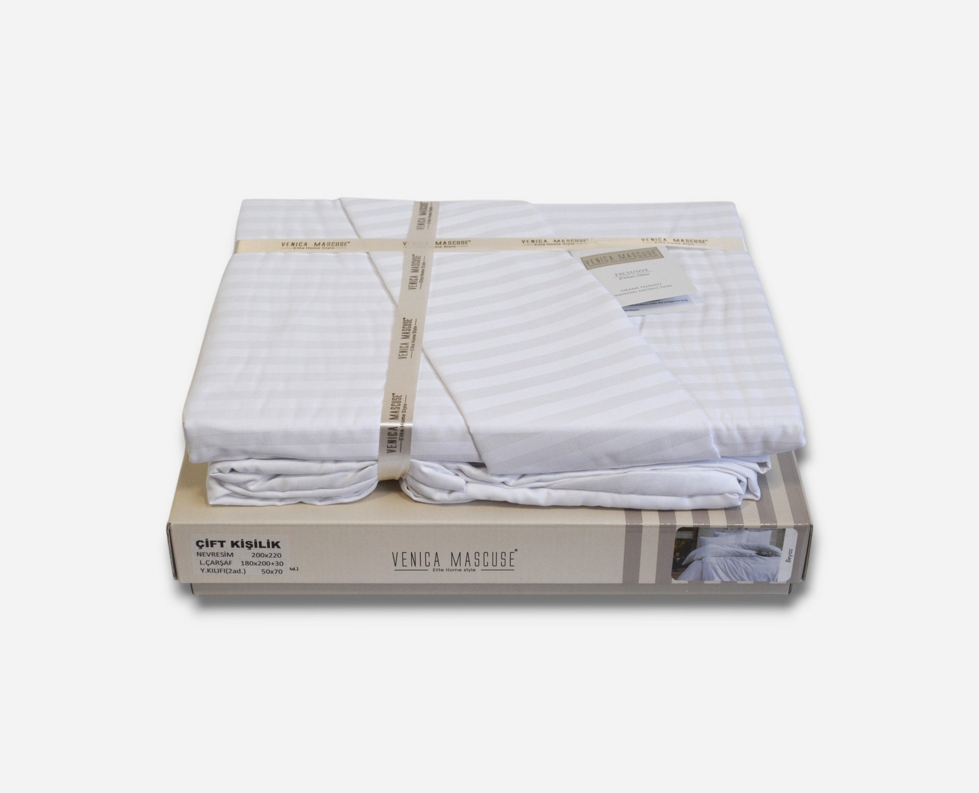 Постільна білизна Venica Mascuse Satin 200х220 см, простирадло 180х200+30 см Beyaz