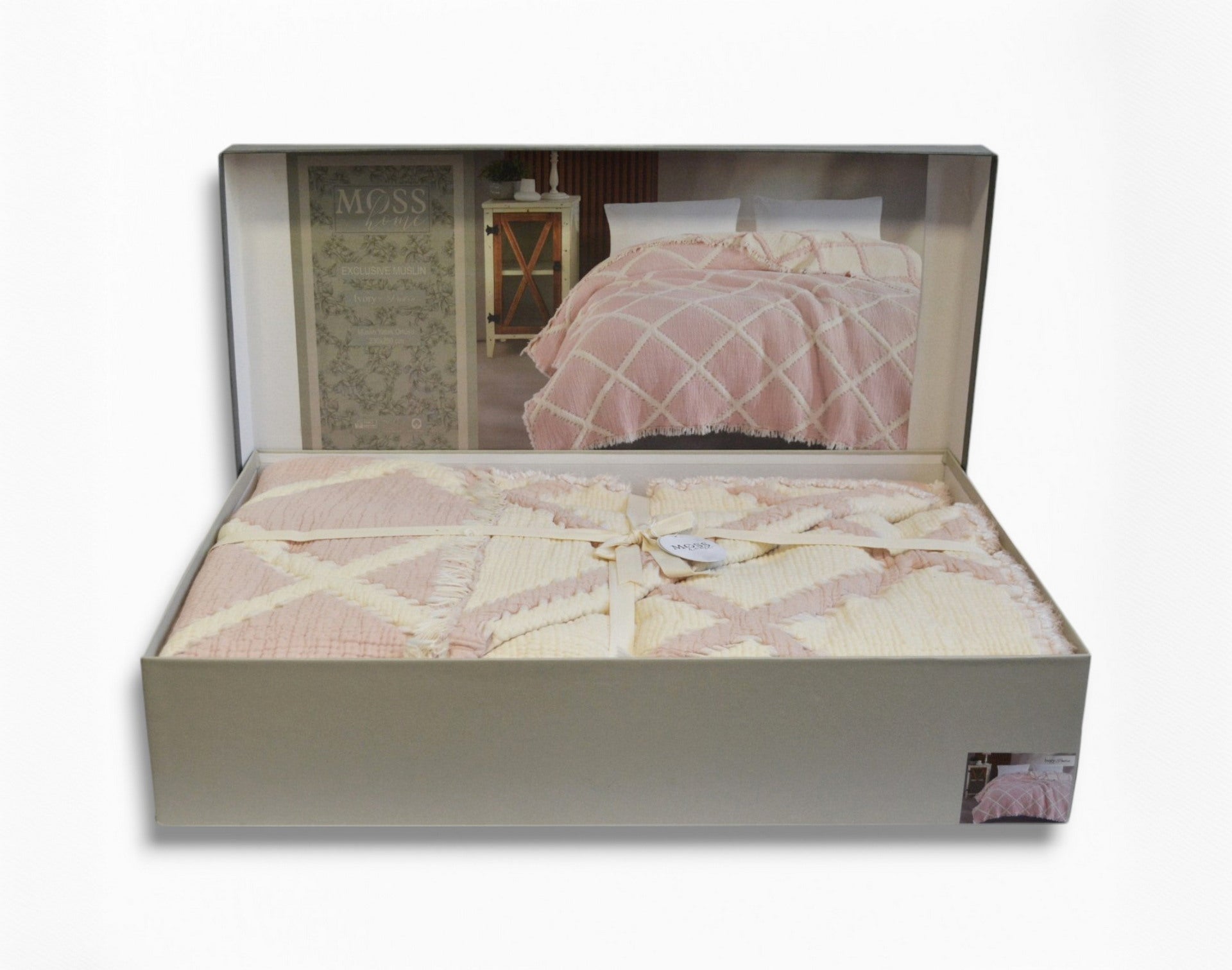Муслінове покривало Moss Ivory Muslin 230 х 250 см. Pudra