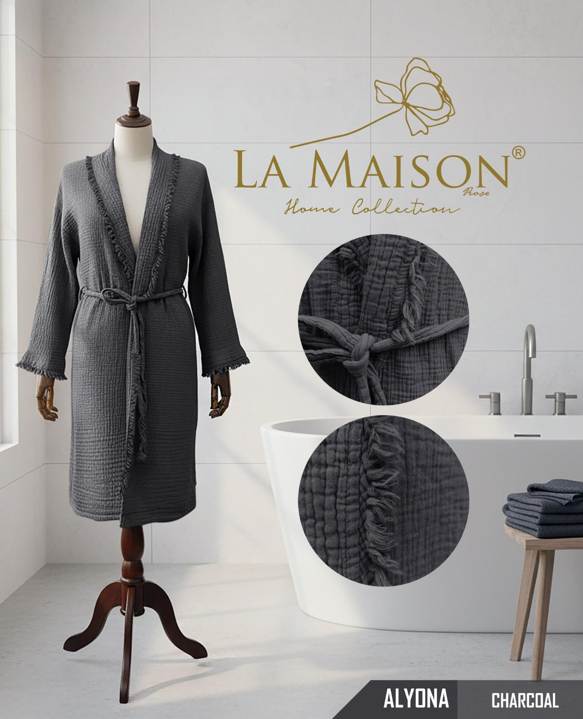 Жіночий мусліновий халат La Maison Alyona Charcoal