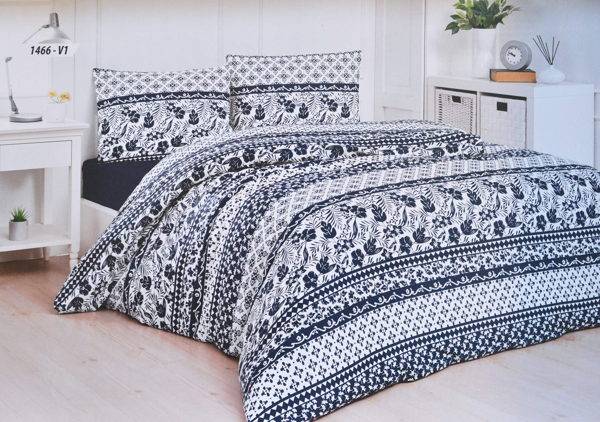 Комплект постільної білизни Bella Home Ranforse 200x220 см Leaf Lacivert