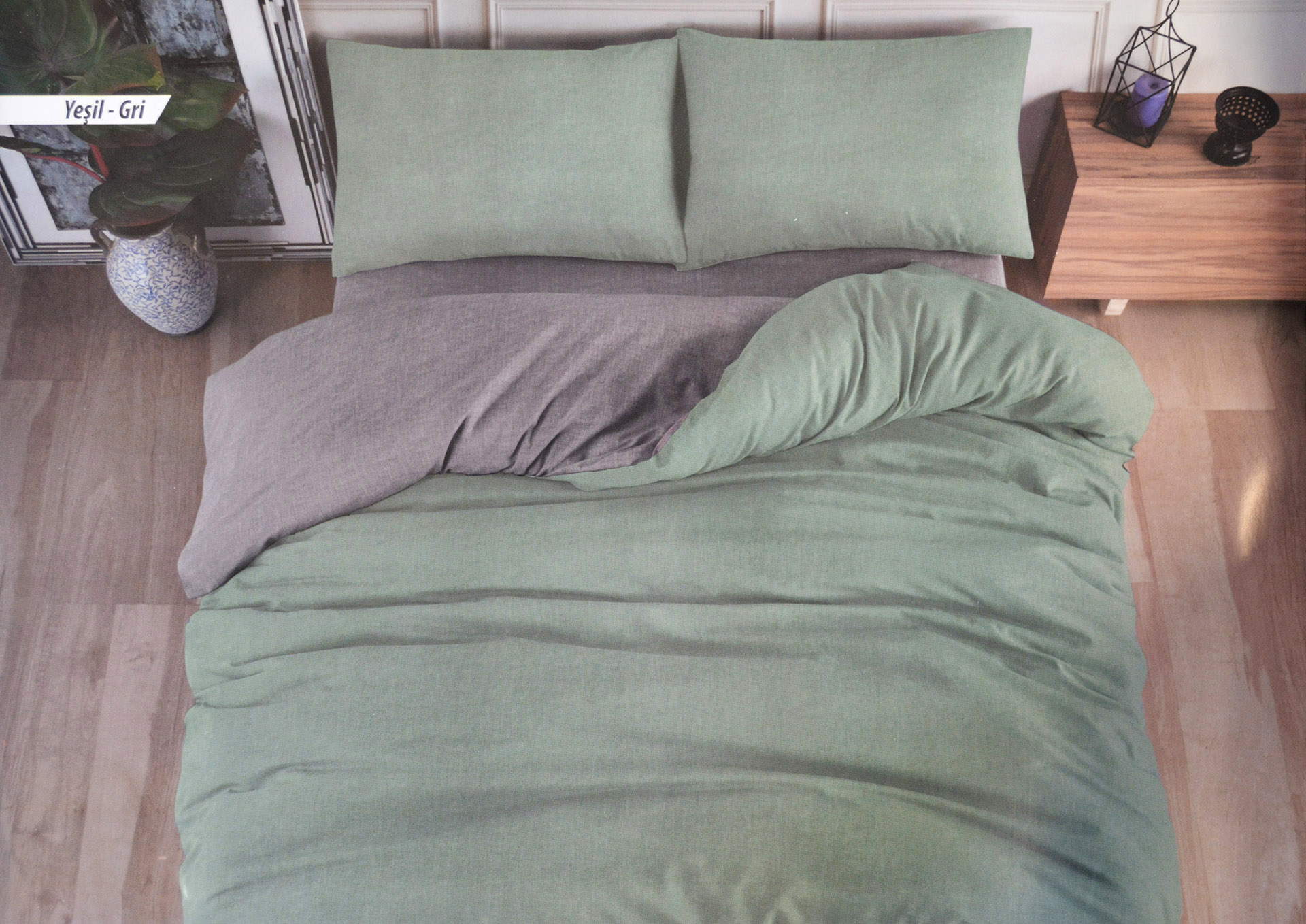 Комплект постільної білизни Bella Home Ranforse 200x220 см Yesil-Gri