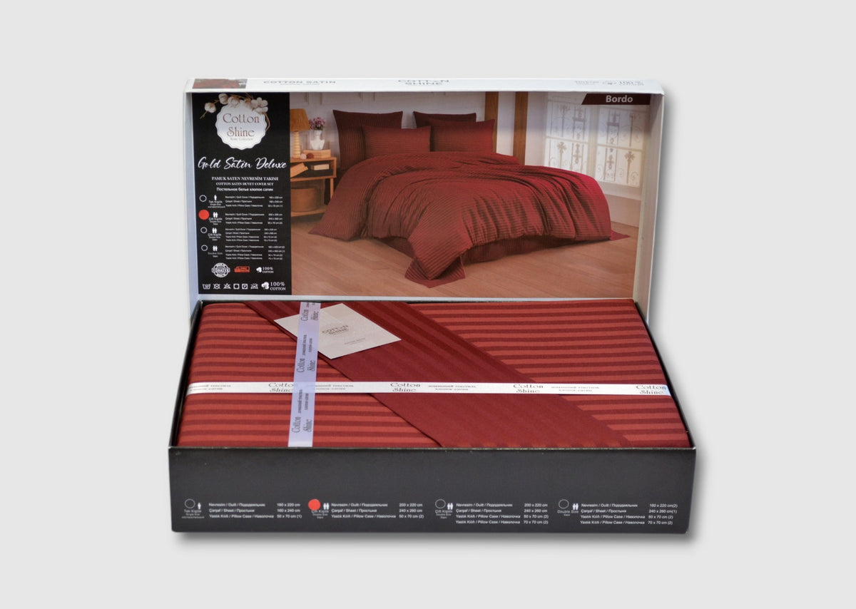 Постільна білизна Cotton Shine Stripe Satin 200х220 Bordo