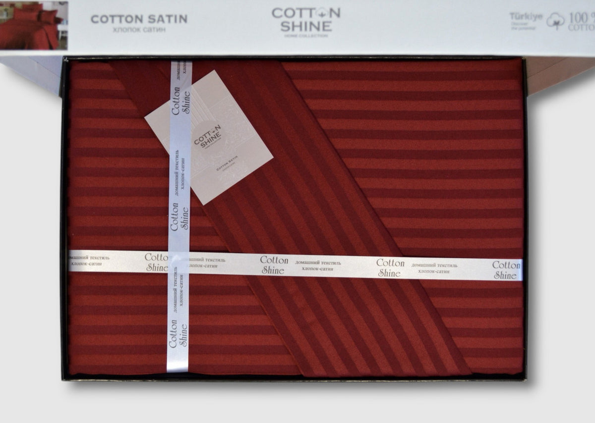 Постільна білизна Cotton Shine Stripe Satin 200х220 Bordo