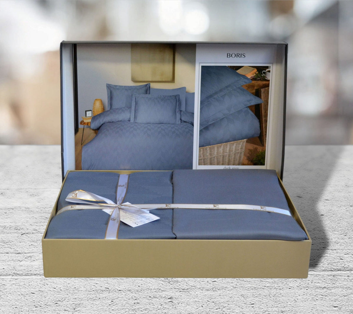 Постільна білизна First Choice Jacquard Satin 200 х 220 см Boris Dark Grey