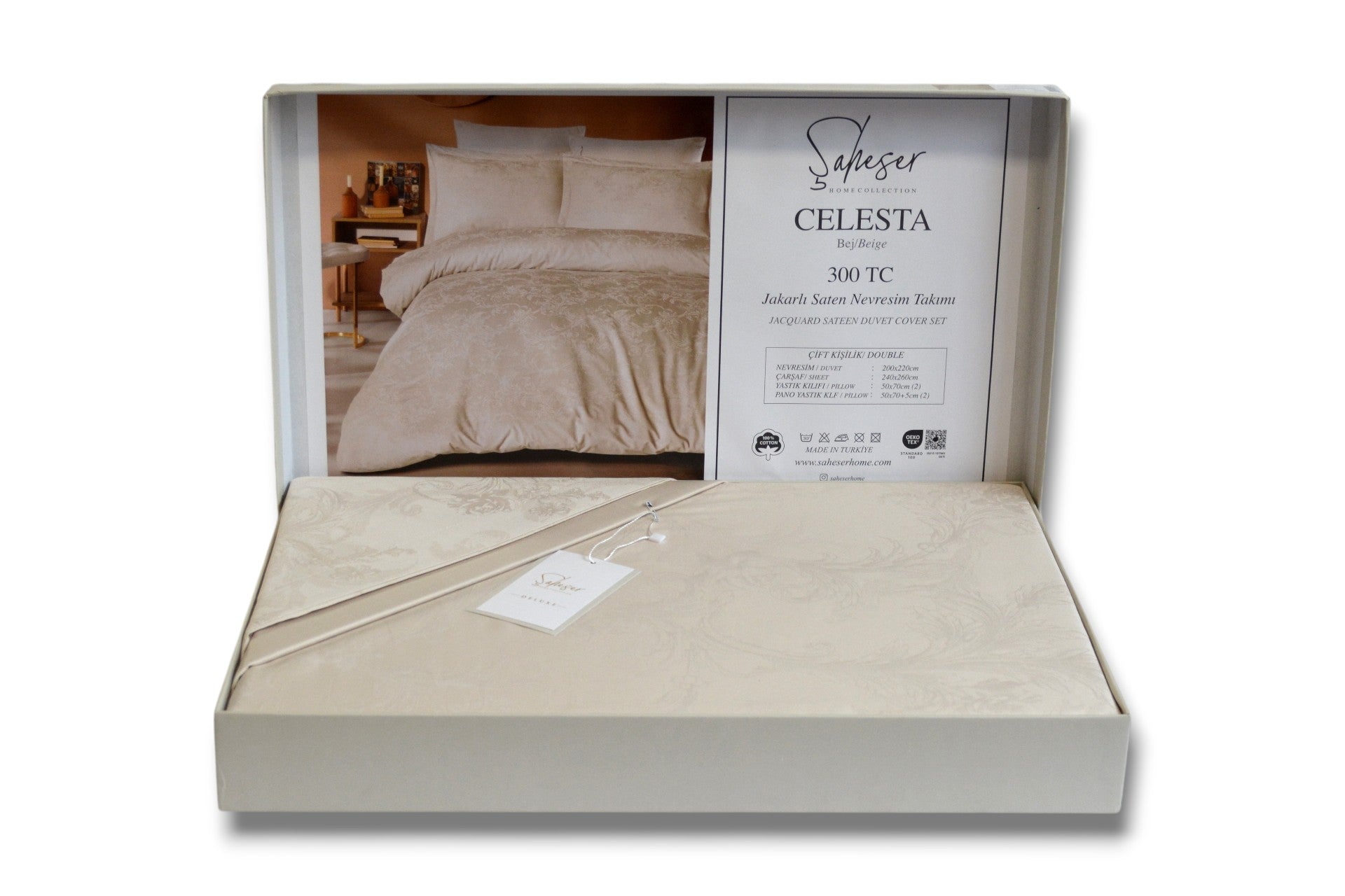 Комплект постільної білизни Saheser Delux Jacquard 300 TC 200х220 см Celesta Bej