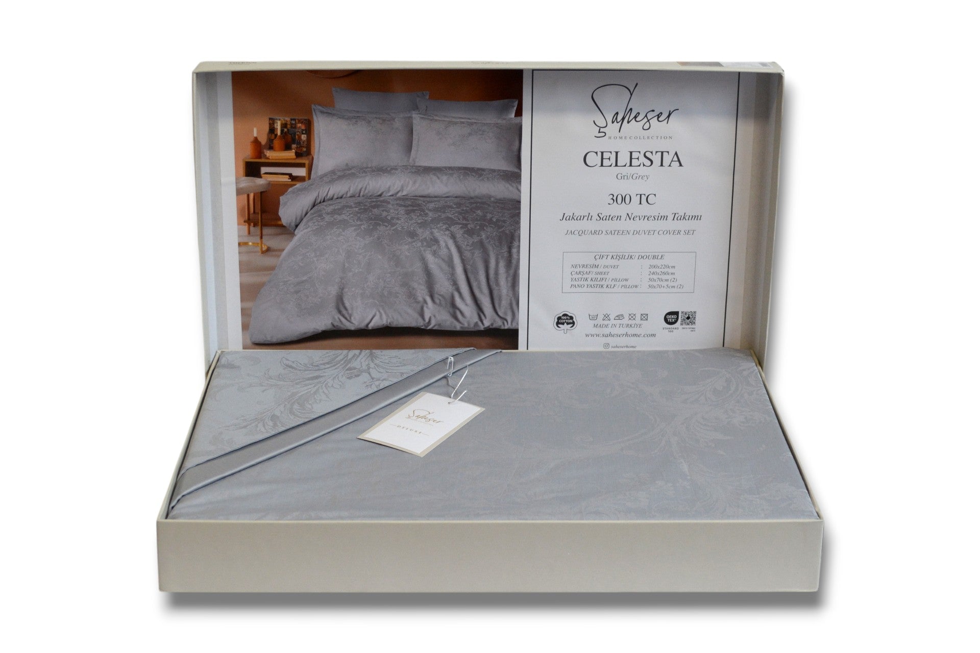 Комплект постільної білизни Saheser Delux Jacquard 300 TC 200х220 см Celesta Gri