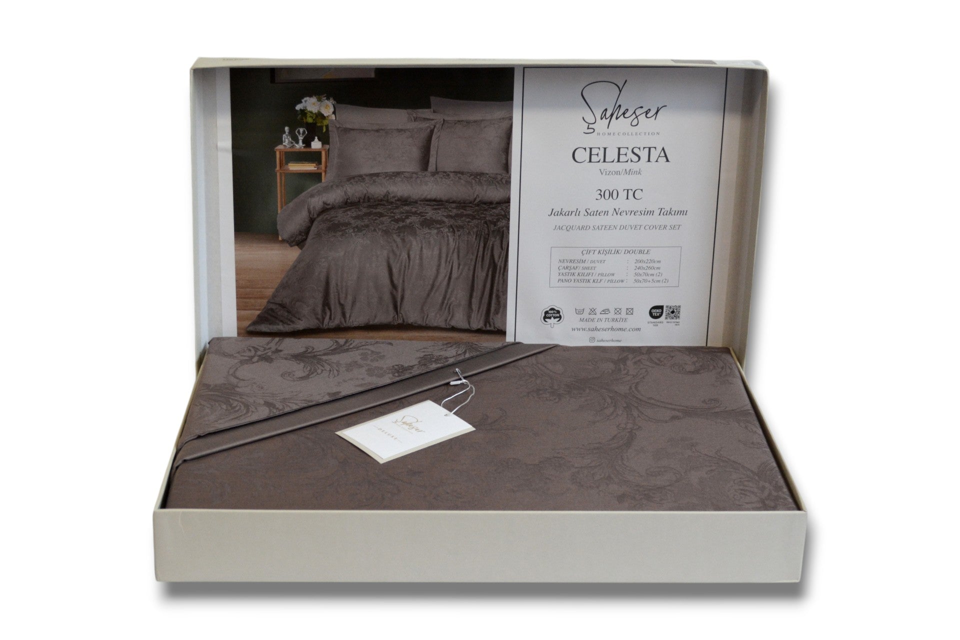 Комплект постільної білизни Saheser Delux Jacquard 300 TC 200х220 см Celesta Vizon