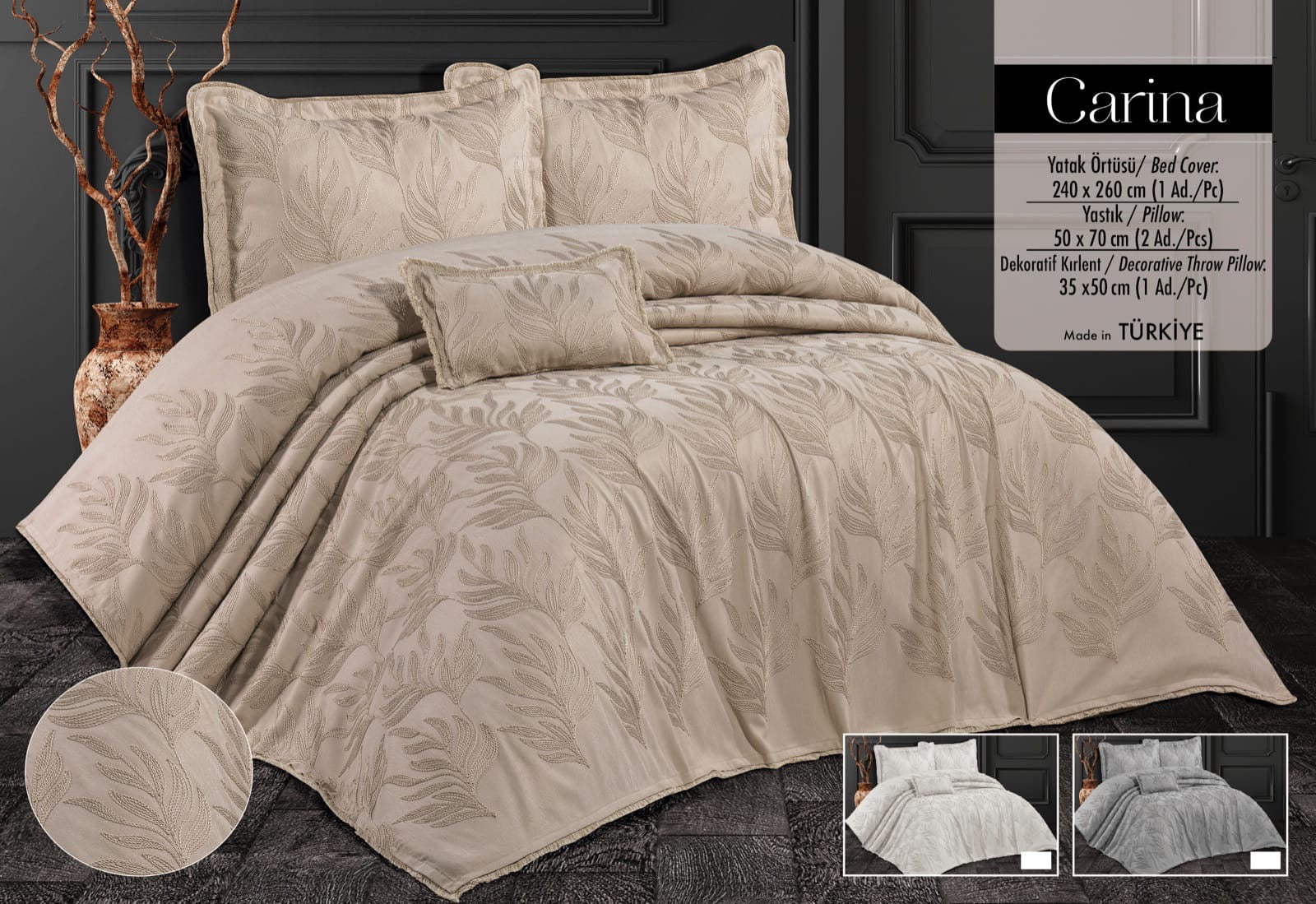 Покривало з бахромою Kayra 240х260 см. Carina Cappuccino