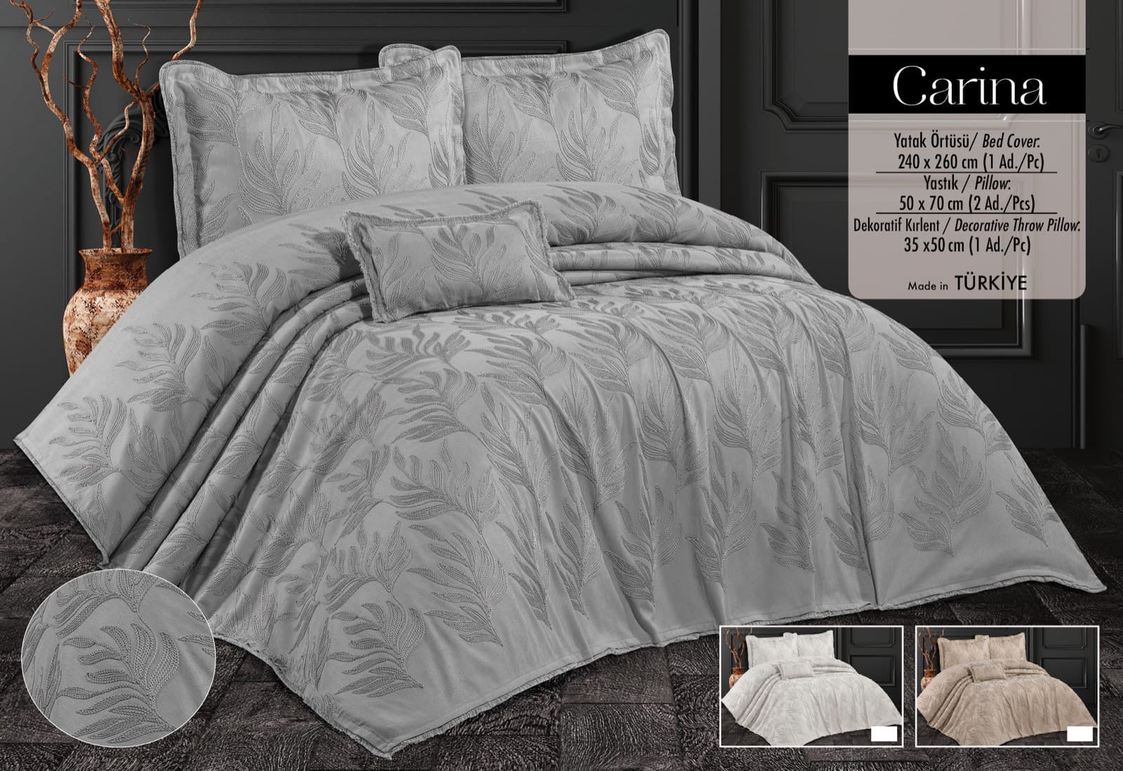 Покривало з бахромою Kayra 240х260 см. Carina Grey