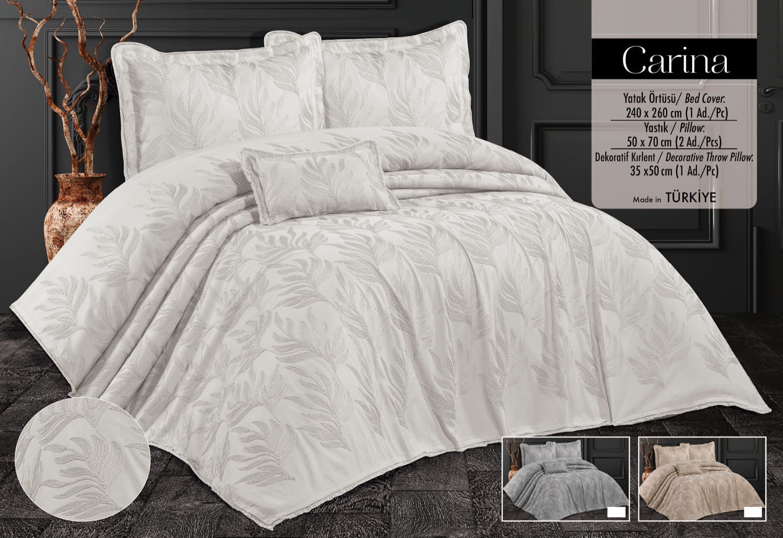 Покривало з бахромою Kayra 240х260 см. Carina Cream
